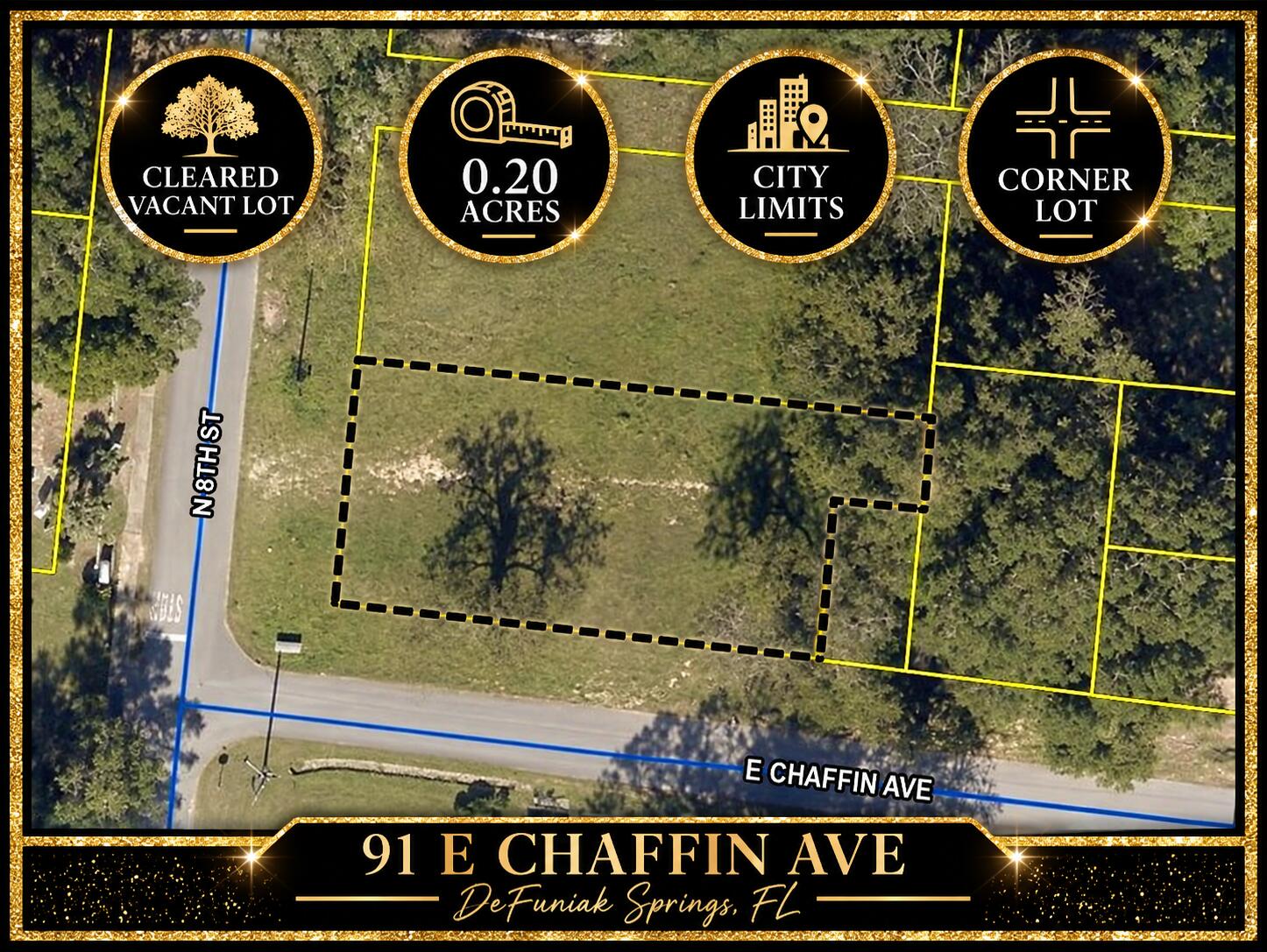 Cleared and ready for your plans! This 0.20-acre corner lot is conveniently located within the DeFuniak Springs city limits and offers a great opportunity for your future home or investment property. Much of the work has already been done - a survey is available and the tap fee has already been paid, saving the new owner time and upfront expense. With road frontage on two sides, this corner parcel offers easy access and plenty of possibilities. Convenient to downtown DeFuniak Springs, shopping, schools, and local amenities. Bring your plans and take advantage of this ready-to-go homesite!