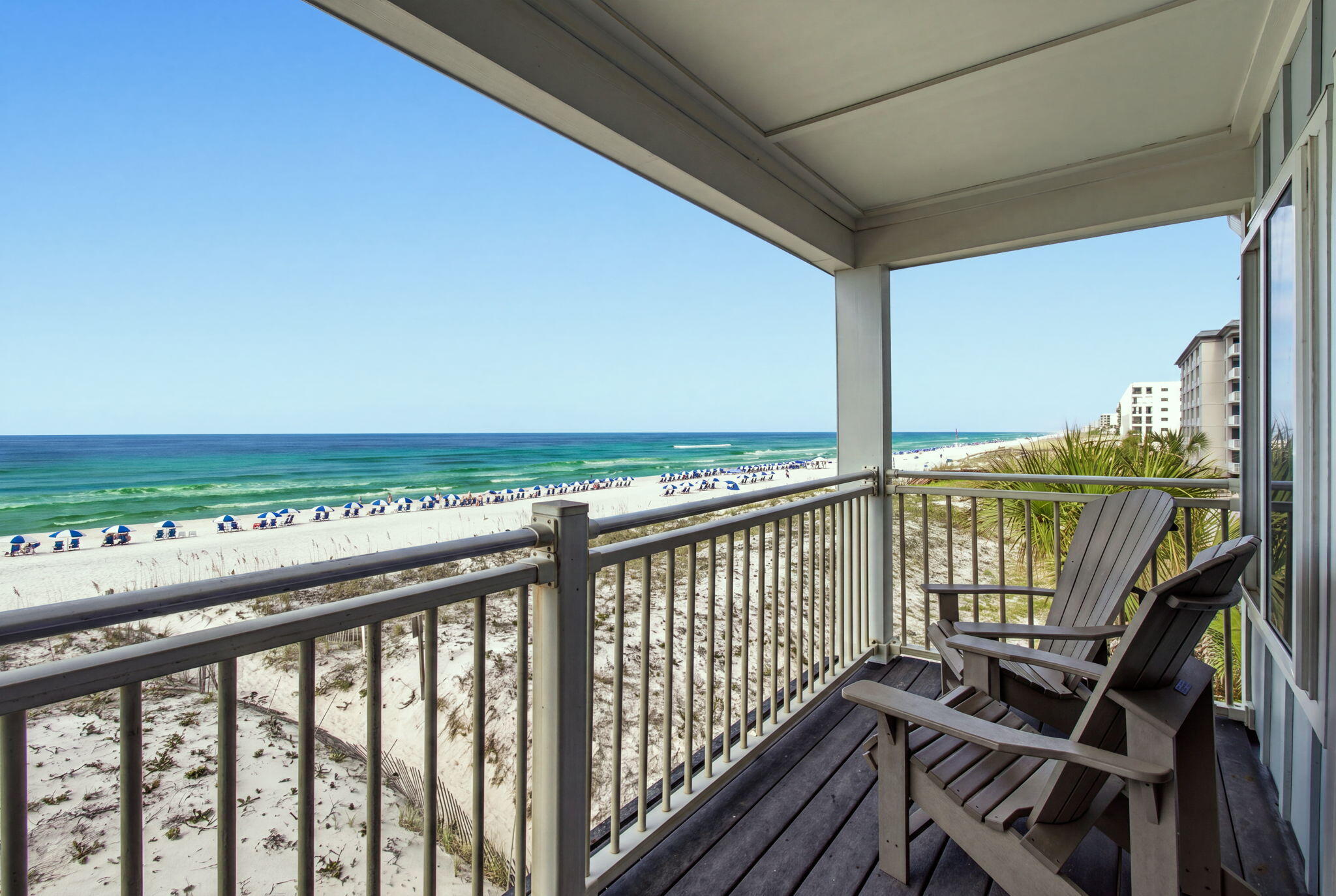 Beachfront Bliss at Tiki Beach Condo #33
Wake up to breathtaking, unobstructed views of the sugar-white sands and emerald-green waters of the Gulf from this beautifully maintained third-floor beachfront condominium. Located in the highly desirable, low-density gated community of Tiki Beach Condos, this charming one-bedroom, one-bath retreat is one of only nine residences--a rare opportunity along the Emerald Coast.
Enjoy the privacy of gated beach access, giving you direct access to one of the area's most beautiful stretches of shoreline. Inside, you'll find a fully equipped kitchen, an open and inviting living space, and the convenience of a full-size washer and dryer located within the unit.
This property has been exceptionally well maintained with numerous recent updates, including:   
New HVAC (June 2026)
New roof (2025)
Impact-resistant windows and sliding glass doors (2015)
New entry and storage doors
Exterior stucco replaced with durable Hardie Plank siding
New exterior trim paint
New gutters and soffits
New exterior light fixtures
With all of the major improvements already completed, you can simply relax and enjoy the coastal lifestyle. Whether you're looking for a personal beachfront getaway, a full-time residence, or an investment property, Tiki Beach Condo #33 offers the perfect combination of privacy, location, and spectacular Gulf-front living.Come experience the sound of the waves, unforgettable sunsets, and the laid-back beach lifestyle you've been dreaming of Tiki Beach #33 has one deeded parking space and the first floor storage unit is double the size of all the others.
This is truly a unique property being just 9 units total.
Being on the top floor gives elevated panoramic views of the Beach.