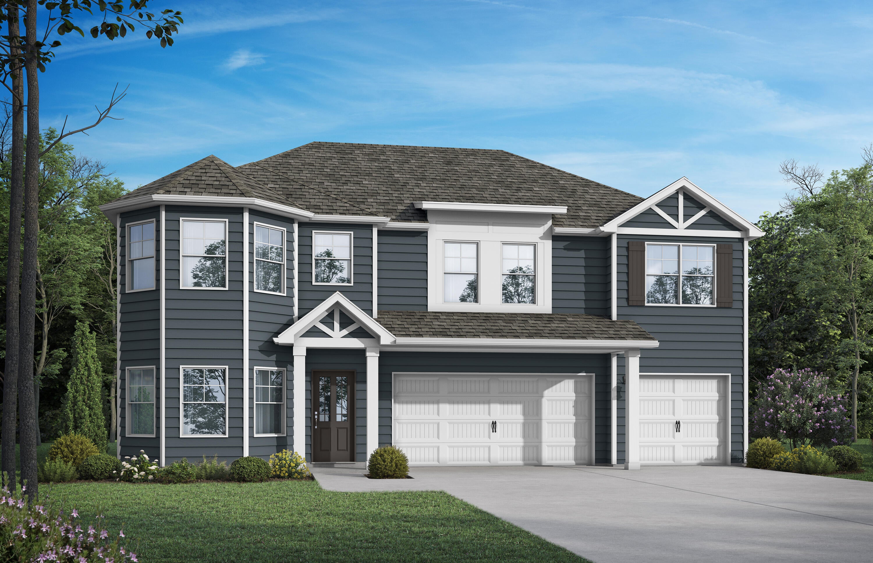 Welcome to The Laurel. From the beautiful exterior with bay windows, enter the 2 story foyer. The dining room w/coffered ceiling opens conveniently to the eat in kitchen & flows seamlessly into the dramatic 2 story family room w/ fireplace. Enjoy all the natural light cascading inside from the multitude of windows across the back of your home. As you make your way upstairs you experience the spaciousness of the home design. The primary suite has a separate sitting area featuring bay windows & the perfect bathroom to relax & rejuvenate. The 2nd floor has 3 additional bedrooms, 2 full baths & a loft. One more bedroom & bath downstairs. Covered porch, 3 car garage.