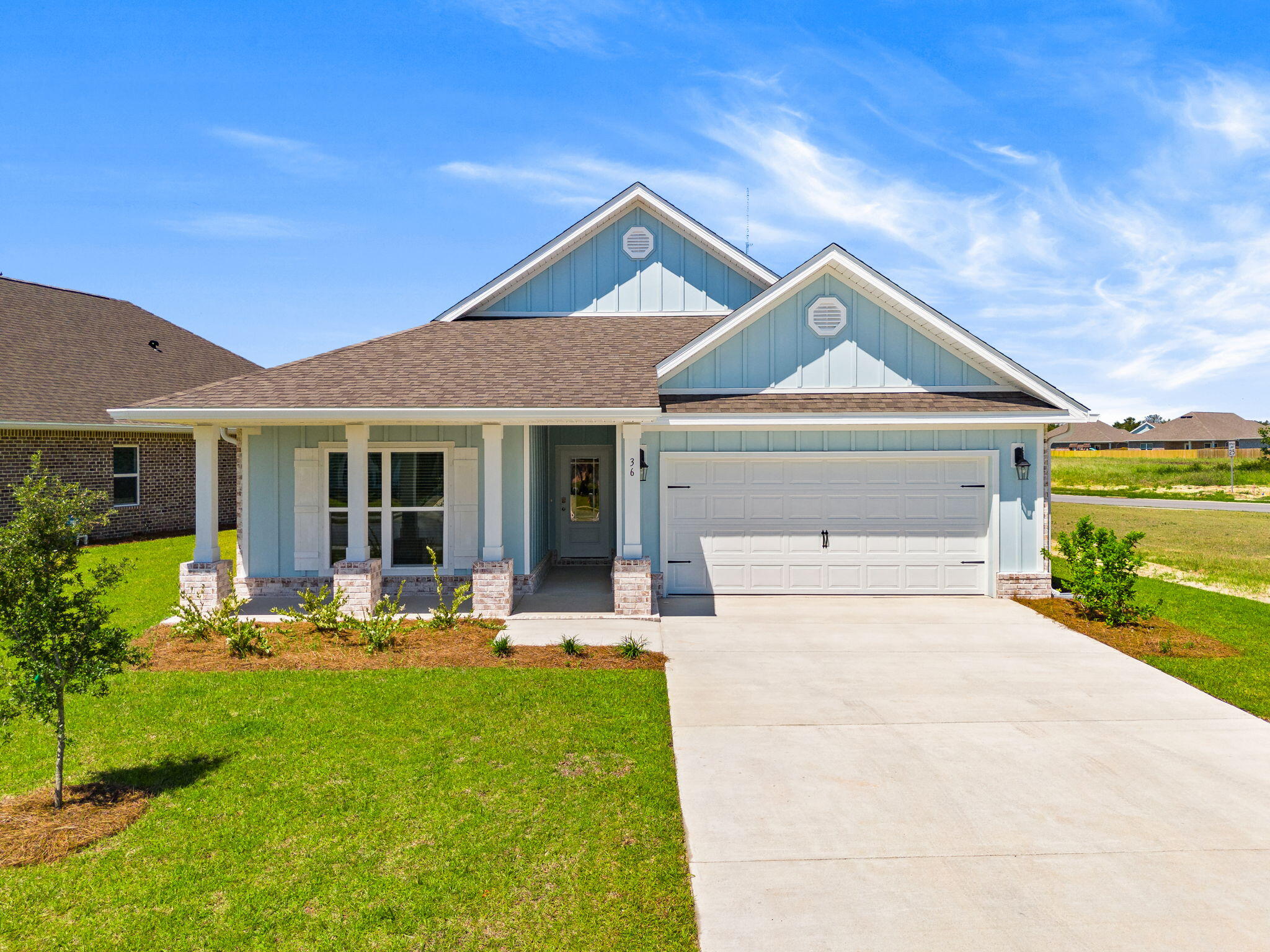 Welcome to Owl's Head Farms - one of Freeport's newest development featuring a resort style pool, basketball, pickleball, playground and easy access to I-10 and the beautiful beaches of the Emerald Coast. This BRAND NEW home features 4 bedrooms and 2 bathrooms and over 2, 100sf. Step inside and notice the beautiful LVP throughout the ENTIRE home. The kitchen features gorgeous white granite countertops and a crisp backsplash bringing charm to the kitchen entertainers dream of. Enjoy the open space for meal prep, dining, and large living room to entertain or cozy up with the family . The master suite features a larger than average bedroom and an ensuite featuring TWO walk-in closets, double vanity sinks, and a glass door shower. This home has HOA common area/greenspace to the side and rear. The 3 secondary bedrooms offer good size and ample closet space. Out back enjoy the spacious patio and private lot, as this home sits next to a common area/greenspace great for kids or just the additional layer of privacy. Pets allowed, restrictions apply. If approved, a one-time $250 non-refundable pet fee and $25/mo pet rent, per pet, applies.
