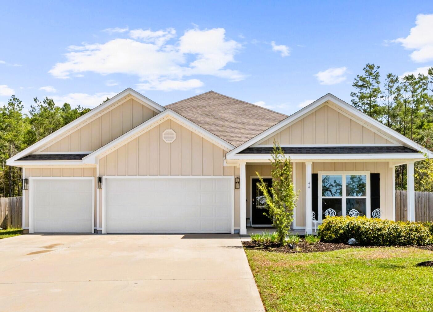 Welcome to this beautifully maintained single-story ranch style floorplan nestled on a large, wooded lot in the serene Hammock Oaks Estates of Freeport, Florida. With 4 bedrooms, 3 full bathrooms, and 2,304 sq. ft. of open-concept living space, this home offers comfort, style, and functionality for modern living.

Enjoy a spacious 3-car garage, a fully fenced yard, and the privacy of backing up to majestic pines on a quiet cul-de-sac. Inside, the home boasts 40K in upgrades including built-in closets and cabinets, freshly painted interiors, upgraded light fixtures with added plugs, and a floored, double-insulated attic.

The open floor plan seamlessly connects living spaces, making it perfect for entertaining or relaxing with family. Step outside to a backyard that offers endless possibilities to design your dream outdoor living area.

Hammock Oaks Estates offers a tranquil setting just north of Choctawhatchee Bay, only 20 minutes from the breathtaking beaches of the Emerald Coast in Northwest Florida. This move-in ready home combines convenience, privacy, and charm - the perfect place to call home.