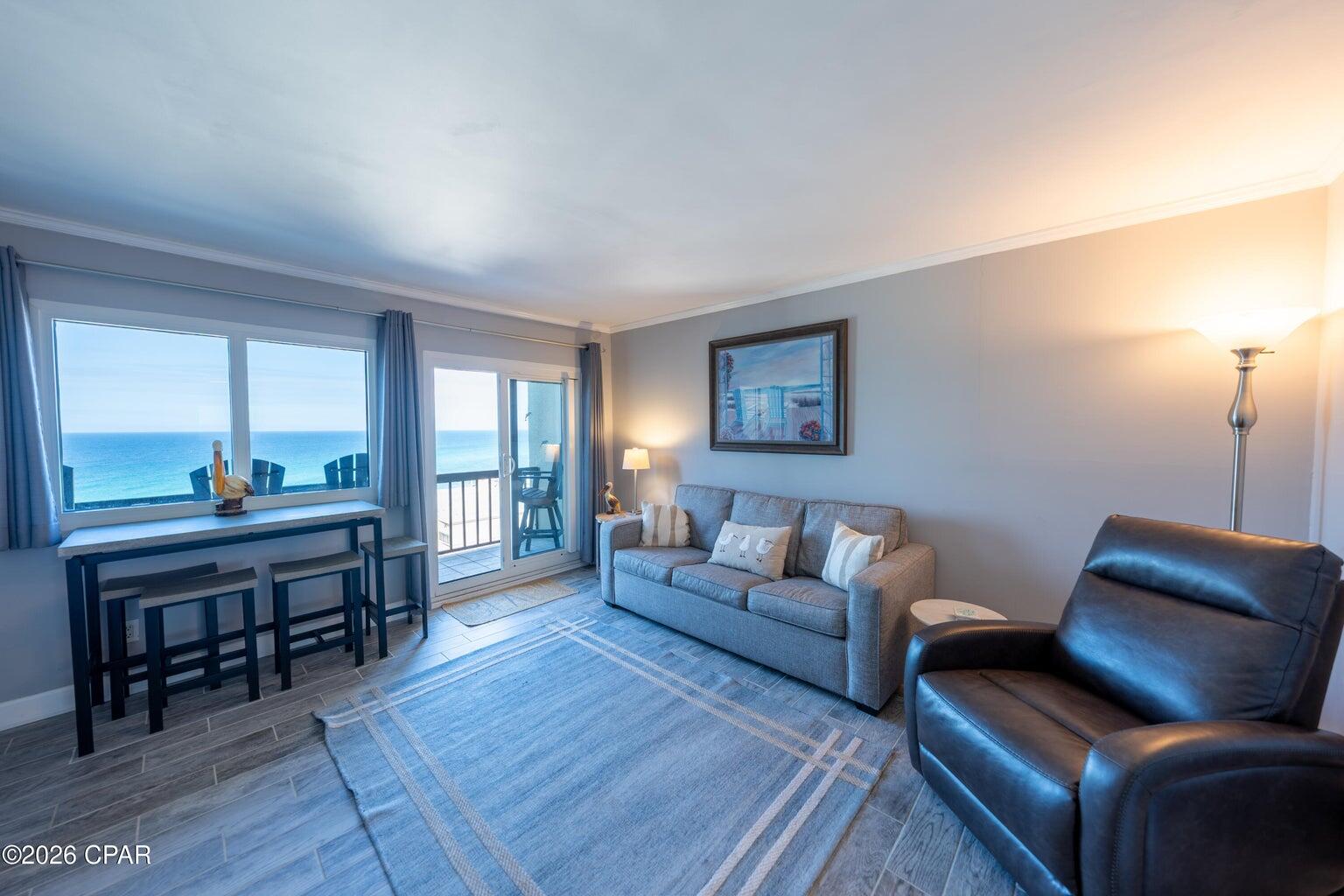 Pinnacle Port 1 Bed 2 bath plus bunks sleeps 6 comfortably. This unit features a gulf front living room and balcony. Fully customized with updated cabinets, counters, bathrooms, and plenty of shiplap. 9th and 10th floor high allows amazing views of lake Powell and sunsets over the Gulf. All rooms have water views. Floors are all solid surface tile plank that match throughout. This turnkey unit is an oasis for sun worshipers. Pinnacle port is situated between Lake Powell and the Gulf next to Carillon Beach and close to 30A.