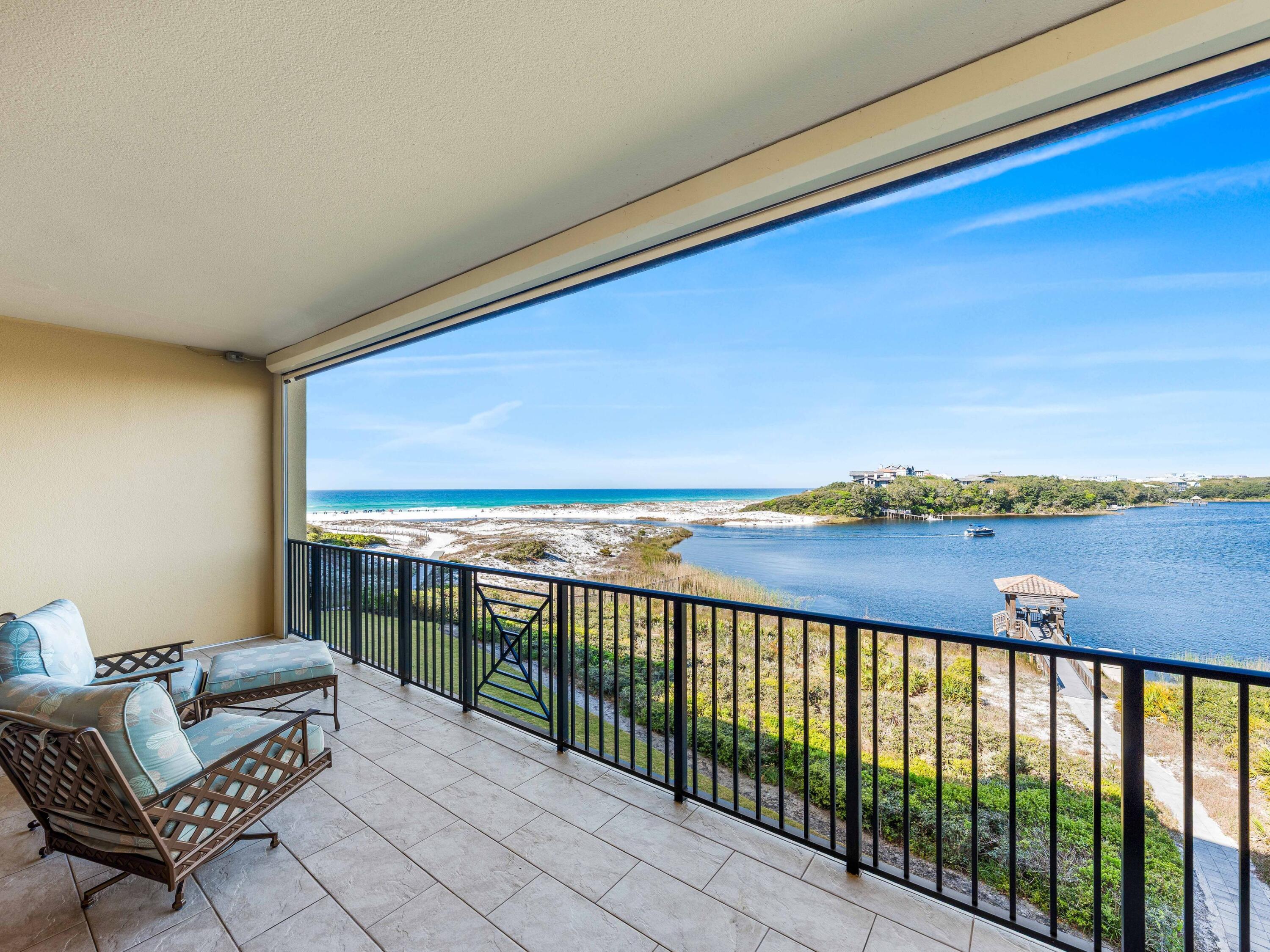 This exceptional residence offers breathtaking views of both the Gulf and Big Redfish Lake, where refined luxury meets the rare beauty of a coastal dune lake. Situated within the exclusive gated community of Sanctuary by the Sea, this nearly 4,000-square-foot, single-level property provides sweeping, unobstructed views of the Gulf and Big Redfish Lake from one of the most coveted vantage points along 30A.
Upon arrival, the experience is unforgettable.The sense of arrival unfolds upon entry, where beautifully curated interiors and architectural details create a sense of effortless flow. Expansive living spaces are framed by floor-to-ceiling views and enhanced by ten-foot ceilings, sophisticated finishes, and a calming coastal palette. Recent refreshing includes new carpeting in bedrooms, cabinet updates and furnishing enhancements.
At the heart of the residence, the spacious living room with fireplace seamlessly opens to an oversized private terrace complete with remote screens--an outdoor sanctuary designed for dining, entertaining, and enjoying the colors of the Gulf sunsets. This is indoor-outdoor living at its finest.
The chef's kitchen is both functional and striking, appointed with Viking appliances, dual islands, and ample cabinetry. A wet bar and a separate dining area help make entertaining easy. Designed for comfort and privacy, this home features four distinct sleeping spaces and three ensuite baths. One of the rooms includes custom-built bunks plus a second living/media space. The primary suite is spacious and includes multiple sitting areas and private access to the waterfront porch. A spa-inspired bathroom with soaking tub and large shower evokes a sense of relaxation and escape.
With its coveted southwest orientation, this residence is perfectly positioned to capture some of the most breathtaking sunset views along the Emerald Coast. Offered furnished and impeccably styled, it is ready to be enjoyed immediately as a primary or vacation home.
Sanctuary by the Sea is located on 23 pristine Gulf-front acres between the Gulf and Big Redfish Lake--one of the most rare and protected coastal dune lake environments in the world. Residents have access to a range of amenities, including multiple pools, private beach access, a fitness center, a golf simulator, and more. These amenities are conveniently located within walking distance of 30A and the shops and restaurants of Grayton Beach, Watercolor, and Seaside. Don't miss this special opportunity!
