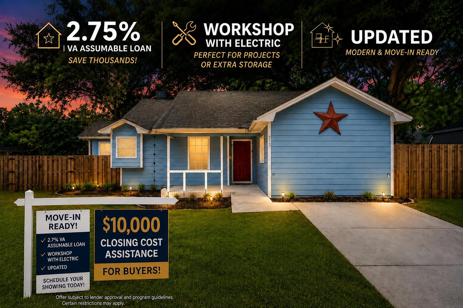 BACK ON THE MARKET -- NO FAULT OF THE SELLER! Take advantage of an incredible 2.75% VA assumable loan, plus a $10,000 seller incentive to use toward allowable buyer costs. Additional highlights include boat & RV parking, a powered workshop, and major system updates already completed. Welcome to this beautifully updated 4-bedroom, 2-bath home situated on a spacious 0.31-acre corner lot in the heart of Niceville. Offering a rare 2.75% VA assumable loan for qualified buyers, this property presents the opportunity for substantial monthly savings compared to today's interest rates. Designed for both comfort and functionality, the property features boat and RV parking, double-gate backyard access, and a workshop complete with power and shelving, making it perfect for hobbyists, outdoor enthusiasts, or anyone needing extra storage and workspace. Buyers will appreciate the peace of mind provided by the 2020 roof, 2021 HVAC, 2021 water heater, fresh interior paint, and seller-provided home warranty. Located just 3 MILES from Eglin Air Force Base, this move-in-ready home welcomes you with soaring cathedral ceilings, abundant natural light, and a cozy wood-burning fireplace that anchors the spacious living area. Additional updates include durable Pergo Plus and Outlast flooring, stainless steel appliances, pantry storage, and thoughtful improvements throughout. Spacious primary suite with a walk-in closet and barn door. The additional bedrooms offer flexibility for guests or a home office, while the oversized privacy-fenced backyard provides plenty of room for entertaining, hobbies, storage or all your outdoor toys. Conveniently located near top-rated Niceville schools, shopping, dining, parks, and the Emerald Coast's beautiful beaches, this move-in ready home delivers the lifestyle today's buyers are searching for.