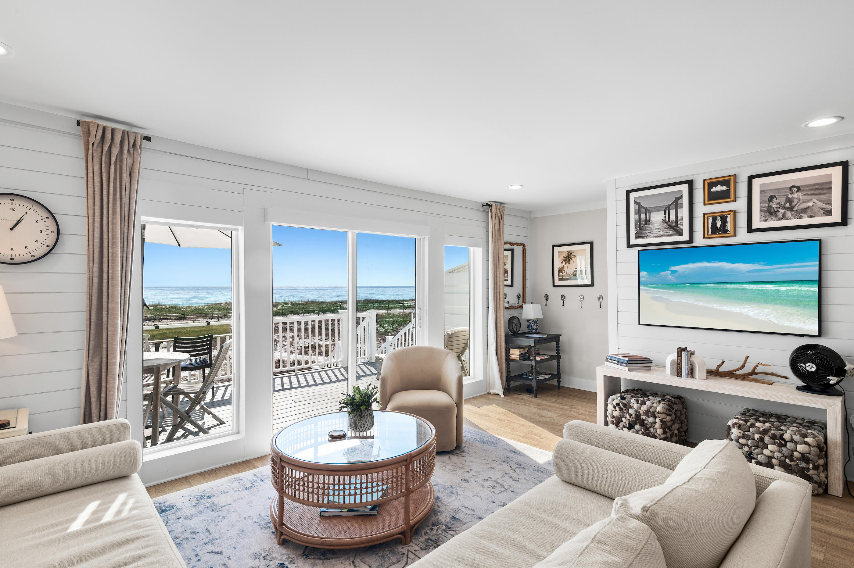 Unobstructed Gulf-front views and direct beach access off the deck define this exceptional Seagrove townhouse, where you can step directly from your private deck into the sand. Positioned in the heart of 30A yet tucked into a far quieter stretch of coastline, the setting offers the rare combination of privacy, convenience, and true beachfront living. The residence has been fully remodeled to the studs and is offered completely furnished--every detail professionally designed and thoughtfully curated. The open kitchen and living area, along with the primary suite, are oriented to capture sweeping Gulf views, creating a seamless connection between indoor living and the shoreline beyond.Designed for both comfort and performance, the Townhouse sleeps six comfortably, with flexibility to accommodate up to eight. It operates as a turnkey short-term rental with a proven track record, consistently generating almost $100,000 annually in bookings and maintaining flawless guest ratingsdriven largely by the unmatched ease of stepping straight onto the beach. Ideally located just a two-mile bike ride to The Big Chill and perfectly situated between WaterColor and Rosemary Beach, the property offers access to the best of 30A while remaining comfortably secluded. Keyless entry and high-speed Wi-Fi further enhance the lock-and-leave convenience. Whether as a high-performing investment or a refined second home, this Gulf-front residence has been immaculately maintained and is truly turnkey in every sense. (2026 calendar is already booking out quickly, seller would prefer buyer to honor those bookings, but not a hard requirement)