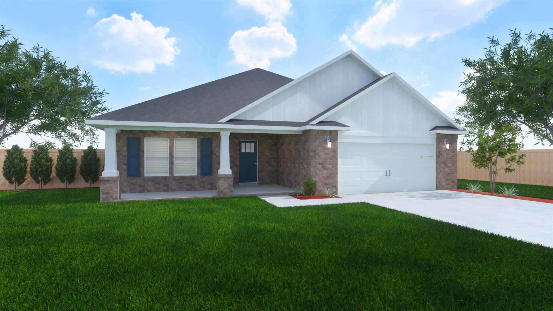 Welcome to the Ruby Floor Plan in Buckeyes Landing! This beautifully designed 4-bedroom, 3-bath new construction brick home sits on a .31-acre lot in the Holley-Navarre community. The open layout features tray ceilings and a split floor plan, perfect for everyday living and entertaining. The gourmet kitchen includes stainless steel appliances, granite or quartz countertops, soft-close cabinets, under-cabinet lighting, bar seating, and a large pantry. The luxurious master suite offers double vanities, a garden tub, a fully tiled walk-in shower with dual shower heads, and two walk-in closets. Additional features include a whole-house blinds package, brushed nickel hardware, and quality finishes throughout. Buckeyes Landing is ideally situated in the heart of Navarre. The neighborhood is located off Bob Tolbert Road, providing convenient access to major routes including US-98 and State Road 87 for easy commuting east toward Destin or west toward Pensacola. Just minutes from local amenities - including shopping, restaurants, parks, highly rated schools, and world class beaches.
Projected completion is October 2026.