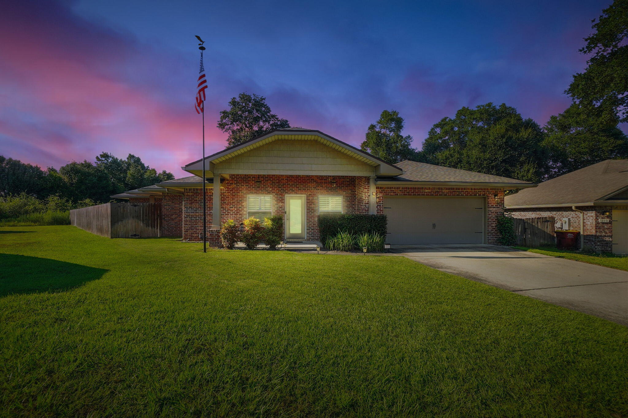 Welcome to 212 Eleases Crossing - the perfect blend of style, comfort, and convenience! This stunning 3-bed, 2-bath brick home sits on a quiet cul-de-sac with NO HOA. Inside, enjoy brand-new vinyl flooring, timeless plantation shutters, soaring 10-ft ceilings, open-floor and concept, and elegant crown molding. The kitchen is a true showstopper with a massive chef's refrigerator and sleek bar area, perfect for entertaining! The yard has been completely cleared of trees for a fresh, low-maintenance look. Washer, dryer, and Tesla charger convey. With tile throughout the main living areas and a grand 8-ft leaded glass entry, this home delivers on every detail. Survey available. Don't wait—Contact the listing agent today to schedule your private showing today!