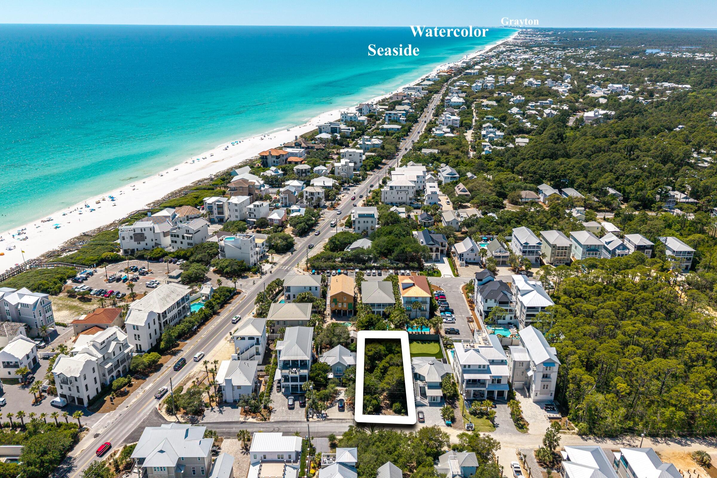 Montigo Ave just off 30A. This incredible lot in the heart of Seagrove Beach offers the perfect blend of location, opportunity, and lifestyle. Situated just four lots from 30A and a mere 750 feet to the sugar-white sands. The property has Gulf views from 40 feet (and possibly even from 30 feet at the front of the lot), as showcased in the photos. 

There is not need to search for parking as easy stroll to beach . 
The location is tucked within the Gulf Shore Manor community that includes five deeded beach access points--including one just steps away at the end of Montgo Avenue. Another large access with seasonal lifeguards, restrooms, ramp to beach is just one street over. 

There are very few lots left in Seagrove this close to beach with views. 

The lot is high and dry, positioned just one parcel away from the newly paved section of Montigo, where luxury is on the rise with several high-end homes recently completed or under construction. This lot is not located in dune lake tributary buffer (which limits buildable footprint). With dimensions of 50 x 135 feet, this lot offers ample space to create your vision, whether it's an investment-worthy vacation rental, a cherished second home, or a full-time family retreat. Plus, there's no build-out timeline or restrictions other than Walton County building guidelines, and the community setbacks of just 5 feet on the sides allow for maximum design flexibility.

The location couldn't be better--just 1.5 miles from the iconic town center of Seaside and surrounded by conveniences that make every day feel like a getaway. Forget the hassle of parking--your sandy beach escape is just at the end of Montigo on the south side of 30A. Alternatively, the nearby Santa Clara Beach access offers seasonal lifeguards, parking, ramp to the beach and restrooms, while the Pelayo beach walkover is another easy option to enjoy breathtaking sunsets just to the east. 

This is a rare opportunity to own a prime slice of paradise in one of 30A's most coveted neighborhoods. Don't miss the chance to make your coastal dream a reality!

Within walking distance is Prema Organic Cafe just at end of the street for smoothies and juices to start your day. Surfing Deer at corner of 30a and 395, Cafe 30A just to the east and Seagrove Village Market to the west. 

They are not making any more land that is walking distance to the beach...build your dream home at the beach!
