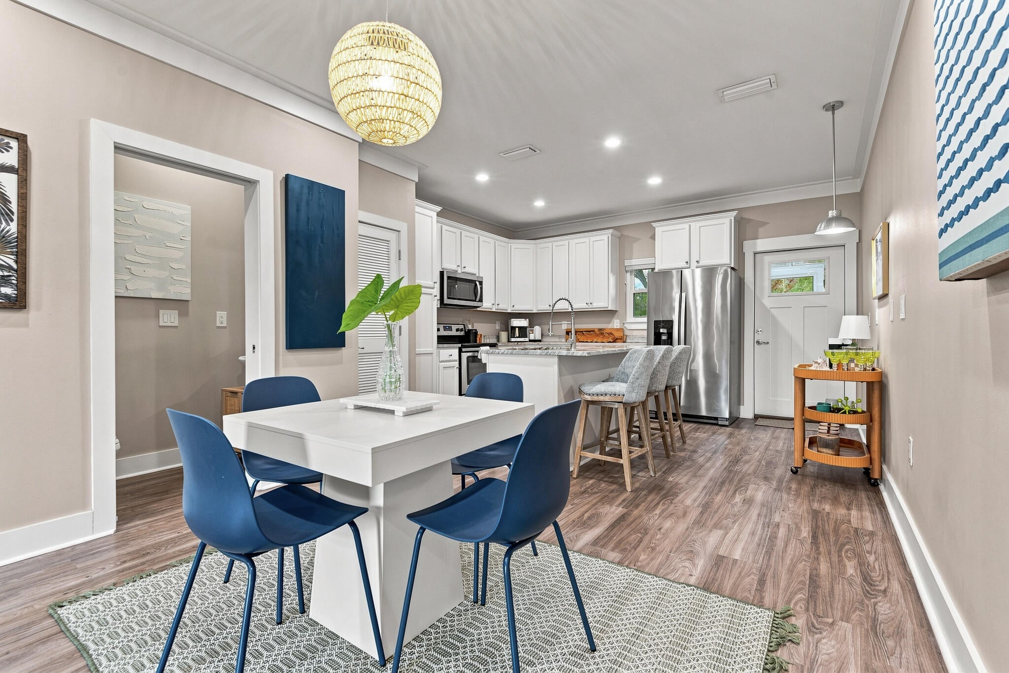 Better than new and thoughtfully upgraded throughout, this pristine 2-bedroom, 2.5-bath townhome in The Verandas at Freeport stands apart from the competition. Built in 2020 and meticulously maintained, this move-in-ready home combines modern finishes, smart-home convenience and numerous owner upgrades.
Inside, you'll find luxury vinyl plank flooring throughout the entire home--no carpet--plus brand-new ceiling fans and light fixtures throughout. The open-concept main level features granite countertops, stainless steel appliances, abundant cabinetry, breakfast bar seating and a brand-new kitchen faucet, flowing seamlessly into the living and dining areas.
Upstairs, both bedrooms feature their own private full bathrooms. One bath has been recently updated with new tile, trim, showerhead kit and a sliding glass shower door for a fresh, polished finish.
Smart-home upgrades include Lutron smart lighting, a smart thermostat and built-in Lutron nightlights integrated directly into the drywall that automatically illuminate when it gets dark. These thoughtful features add convenience and functionality throughout the home.
Enjoy the covered patio and The Verandas' community amenities, including a pool, pavilion and grilling area, playground, pickleball and basketball courts. Conveniently located with easy access to Hwy 20 and Hwy 331, shopping and dining, Choctawhatchee Bay, and the beaches of South Walton. With its extensive upgrades, smart-home technology, carpet-free interior and exceptional condition, 64 N Sand Palm Road is truly move-in ready and a standout offering in The Verandas.