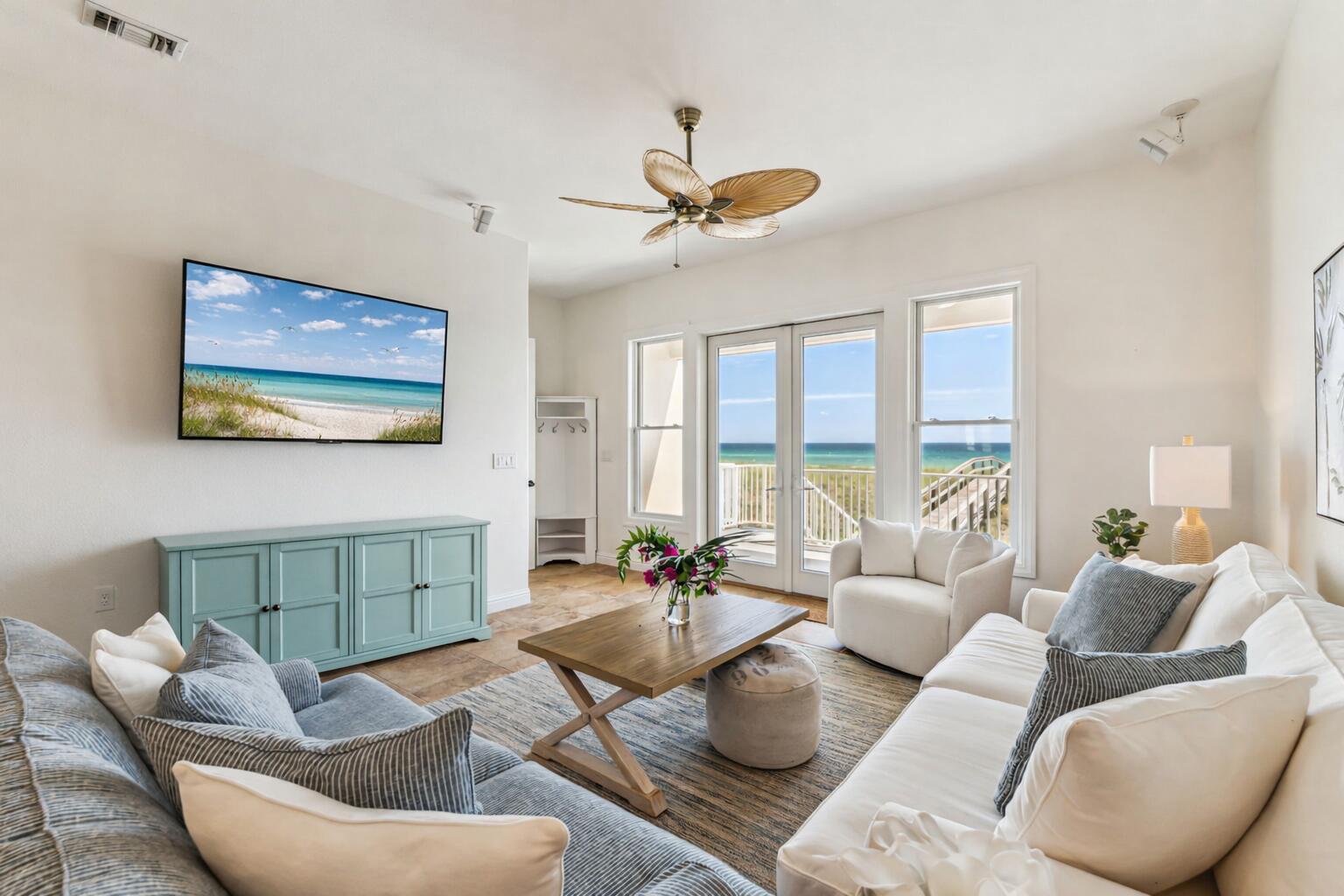 ''At Last'', the best value on Navarre Beach in a townhome. is located at 8037 Gulf Blvd! Your fully furnished, immaculate 4 bedroom, 3 bath beach front Florida dream townhome rises majestically above the gulf and is 800 feet away from public beach parking! A few highlights include impact glass doors and windows on all living areas, elevator with stops on each floor, elevation begins 18.38 ft above sea level on the main living area, incredible Gulf and Sound views, open floor plan, balconies, convenient beach walkover, fabulous floor plan with tall ceilings throughout, freshly painted exterior, tandem design 2 car garage, plus NO HOA FEES. Plug in and start playing today!  The garage with ample storage features two sets of exterior French doors which led to a ground floor patio the width of the townhome. It's easy ''At Last'' to set up for a day at the beach. As you enter the townhome foyer through the front door, you find gracious storage for all your gear. The foyer leads to the elevator and stairwell which is also accessible from the garage.  Once you reach the main living area beautiful views of the Gulf of America unfold before your eyes and you are drawn to the outdoor living space and beach walkover leading to an expansive beach. The main living area with open floor plan features a bedroom and views of the Gulf and the Sound.  The kitchen with walk in pantry and island perfect for bar stools marries the dining and living room. The resident chef can entertain while cooking the day's catch. Ascending to the 3rd floor via elevator or stairs, the Primary Ensuite Bedroom with Romeo and Juliet balcony is graciously sized and allows room for a king size bed plus seating. Two of the guest bedrooms, one of which features a lovely balcony, share a Jack n Jill Bathroom with dual lavatories separated by a door allowing privacy from the tub/shower and toilet. Two of the three guest bedrooms enjoy Sound views. Don't miss this opportunity to Live and Play in beautiful Navarre Beach. You can own "At Last" in one of Florida's Most Relaxing Places. Navarre Beach was recently featured in Coastal Living as one of the Gulf's best kept secrets. We invite you to the sugary white sands of 8037 Gulf Boulevard near the Gulf Islands National Seashore and the serene Santa Rosa Sound's intracoastal waterway. Kick off your flip flops and begin living the Florida Dream "At Last".
