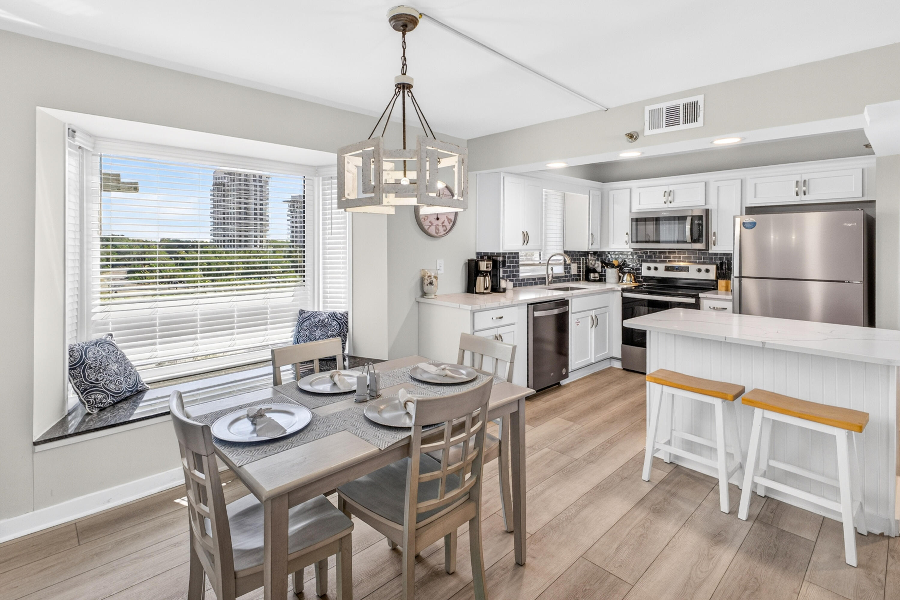 Wake up to sweeping Gulf and resort views from this beautifully renovated corner beachfront studio in Beachside Two. Ideally positioned as a desirable corner unit, this turnkey retreat was completely updated in 2024 with stylish, coastal-inspired finishes throughout.
The thoughtfully designed interior features luxury vinyl plank flooring, quartz countertops, a fully equipped kitchen, and a spa-like bathroom with a spacious walk-in tiled shower. A king-size bed and queen sleeper sofa provide comfortable accommodations for owners and guests alike, while the private balcony offers the perfect place to relax and enjoy the sights and sounds of the Emerald Coast.
Sold fully furnished and rental-ready, this studio presents an outstanding opportunity as a vacation getaway, investment property, or both. Enjoy effortless beachfront living with direct beach access and the exceptional amenities of Beachside Two just steps from the sugar-white sand. Experience the unmatched lifestyle of Sandestin Golf & Beach Resort, a 2,400-acre gated community stretching from the sugar-white beaches of the Gulf to the tranquil waters of the Choctawhatchee Bay. Residents enjoy four championship golf courses, a full-service marina, tennis and pickleball courts, a fitness center, spa, and an impressive selection of dining, shopping, and entertainment, including The Village of Baytowne Wharf. Miles of scenic walking, biking, and golf cart paths connect every corner of the resort, winding through picturesque lakes, lush fairways, and towering live oaks, making it easy to enjoy everything Sandestin has to offer.
As an introduction to the Sandestin lifestyle, we invite our new owners to explore amenities that make Sandestin special. The listing brokerage and seller(s) are presenting the buyer(s) of this property with (2) 90-minute rounds of Tennis court time, a golf foursome at one of our three championship courses, and a round of golf for up to four (4) players at the unrivaled Burnt Pine Golf Club.