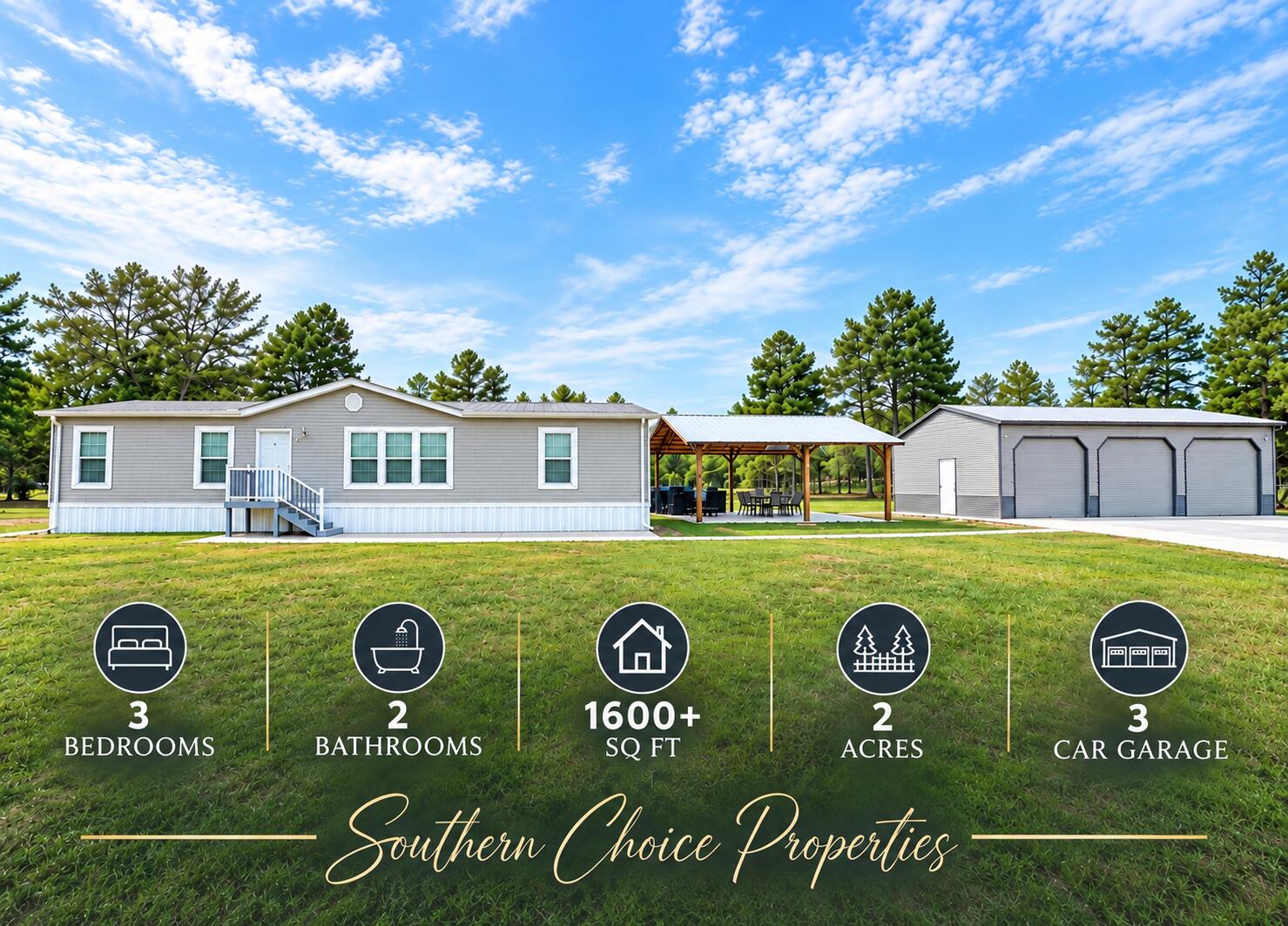 Stunning 3-bedroom, 2-bath manufactured home situated on 2 beautiful acres. The property is completely fenced and features a secure keyless-entry gate, providing privacy and convenience. A spacious 3-car garage with electricity offers plenty of room for vehicles, storage, hobbies, or workshop space. Enjoy the outdoors from the beautiful back deck, or gather with family and friends in the impressive pole barn/entertainment area.

The property offers plenty of space both inside and out and is ideal for those seeking privacy, storage, and room to entertain. Looking for even more land? An additional 2 acres located at the rear of the property are also available for purchase for $80,000, offering the opportunity to expand your space and privacy.
