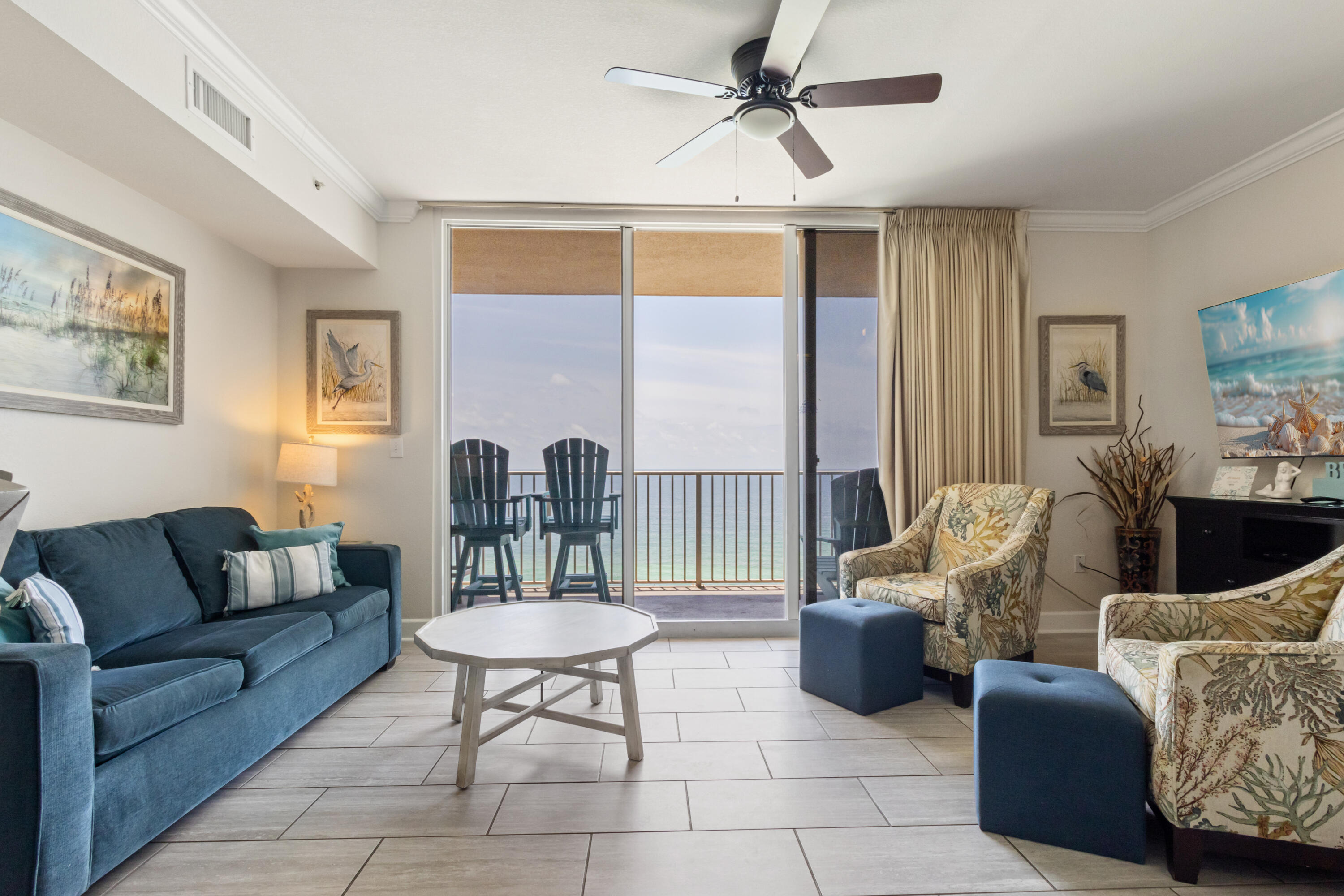 Prime 1131 sq ft ''M'' plan 2-bed, 3-bath condo at Tidewater Beach Resort, Panama City Beach! A 2 bed rental gem, it functions as a 3-bed with a bunk room and private baths for each bedroom, maximizing guest appeal. Mid-level, it offers breathtaking Gulf views through floor-to-ceiling sliding doors, new LVP flooring, fresh living room furnishings, vibrant décor, and stylish balcony furniture. Includes washer/dryer and dishwasher for hassle-free ownership. Steps from Pier Park, Tidewater boasts two lagoon-style pools, a heated indoor pool, movie theater, and more. Don't miss this turnkey opportunity to own a high-demand rental in a top-tier resort.