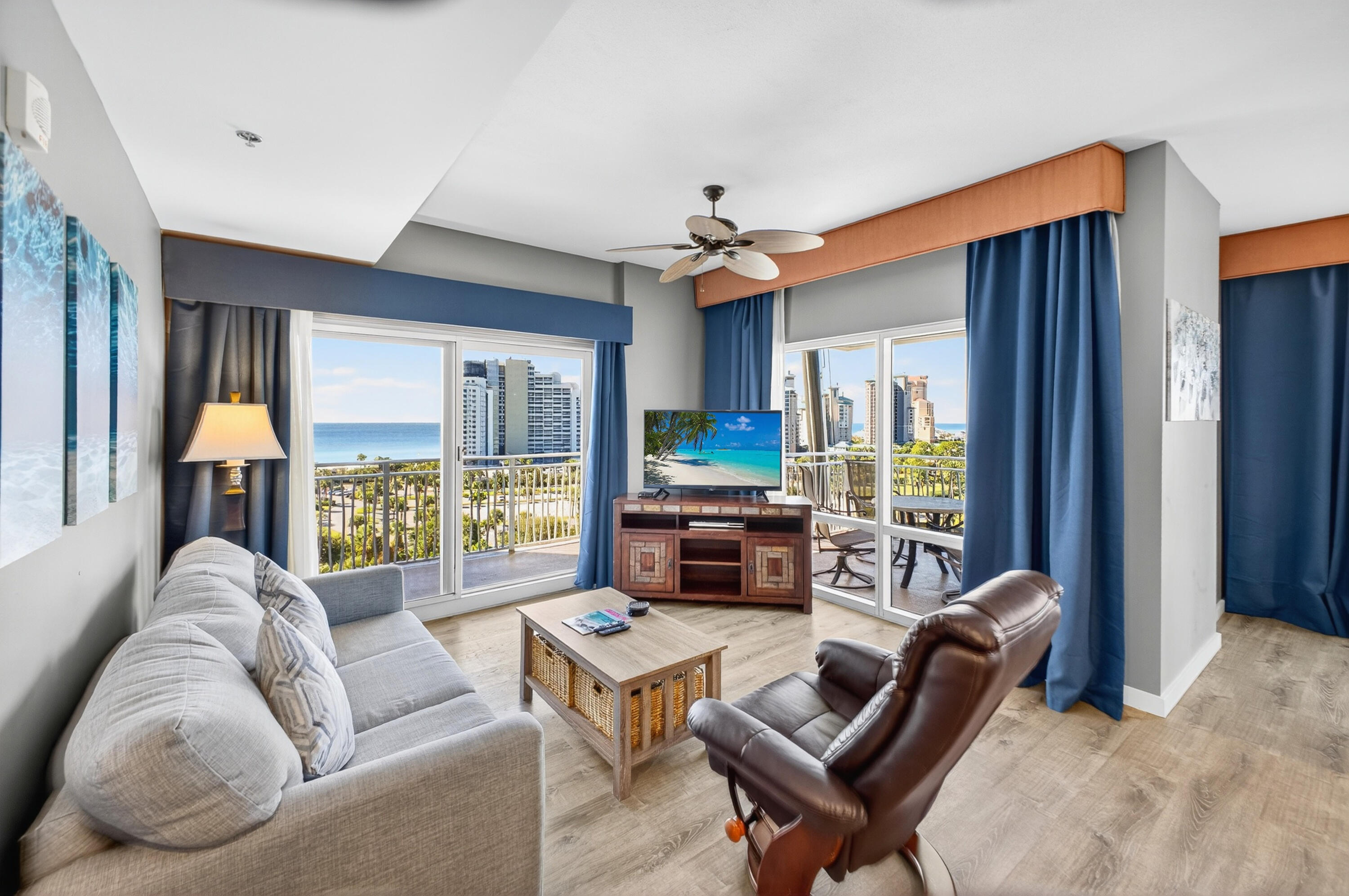 Discover a rare opportunity to own two condos in one -- a beautiful 2-bedroom lock-off corner unit on the 6th floor of Luau I, located within the privately gated Sandestin Golf & Beach Resort. This versatile floor plan allows the condo to function as a studio, a one-bedroom, or a spacious two-bedroom residence, offering exceptional flexibility for personal use or rental potential. Perfectly positioned in the premier corner of the building, this residence captures breathtaking panoramic views -- from the Gulf of Mexico and sugar-white sands to the sparkling resort pool and serene Choctawhatchee Bay. Enjoy the sights from your wrap-around covered balcony, the ideal spot for morning coffee or evening sunsets.