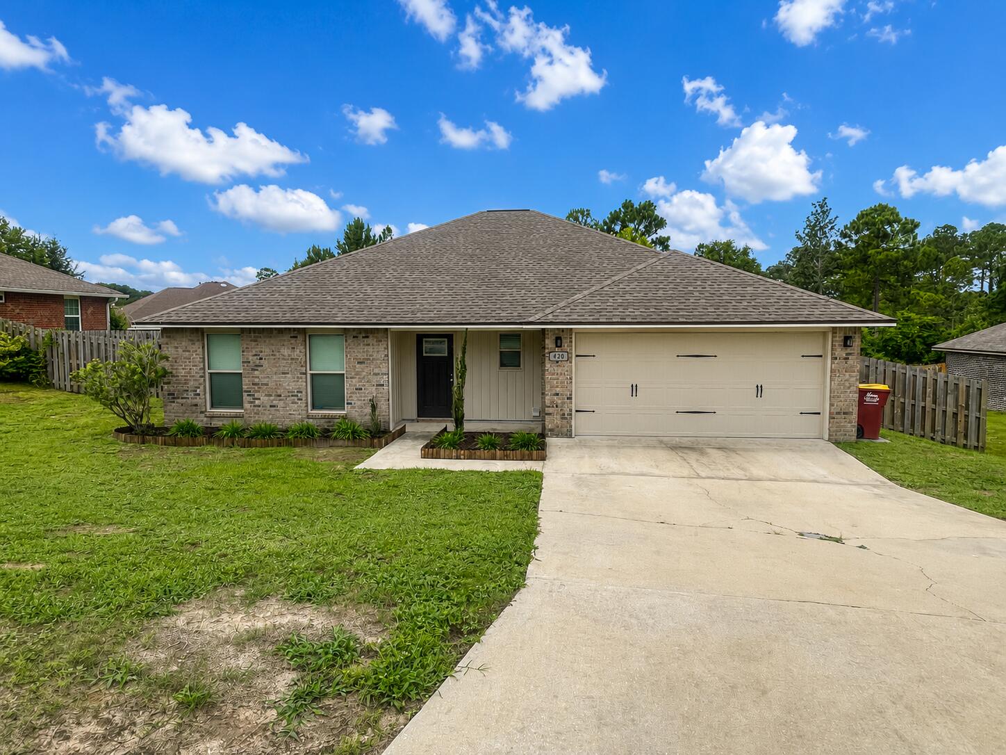 Located south of I-10 in Crestview, this 4 bedroom, 2 bath home offers an open-concept layout connecting the kitchen, dining, & living space with wood look tile flooring & 9-foot ceilings. The kitchen features granite countertops and modern appliances. Enjoy the covered back patio overlooking the privacy fenced back yard.