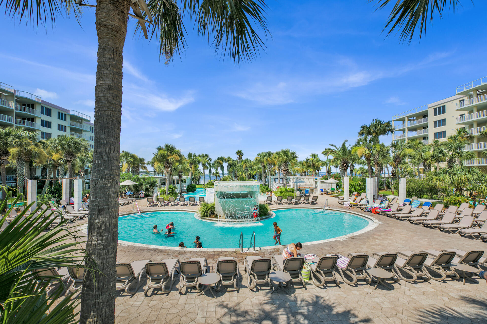 This beautiful condo is your ticket to the fabulous beach lifestyle. Great view of the Bay and the famous lazy river pool.  Open floor plan with plenty of room for up to 8 guests. Cash in on short terms rentals and make family vacation memories. This condo has some of the best rental income around with annual rent between approximately $63,000-$73,000.   Access to the beach via the pedestrian bridge, dock, multiple pools, including  zero entry and waterfall pools, hot tubs, charcoal grills, fitness center, and covered parking.  Many fun restaurants and attractions in the area. Chic and stylish this condo is move in ready.