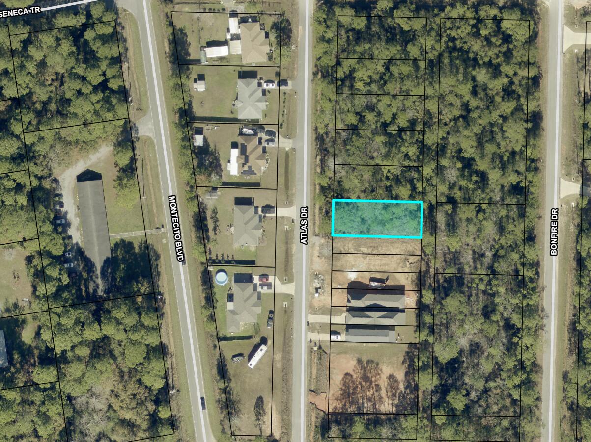 Lots 35-36 on Atlas Drive offer approximately 0.143 acres of raw, undeveloped land in Santa Rosa County. The property is zoned R-1 (Single-Family Residential) and is intended for a single-family site-built home. Manufactured homes are not permitted. County GIS mapping indicates no mapped wetlands on the property; buyers should verify with the appropriate agencies.
County GIS/FEMA mapping appears to show Zone X/500-year flood area over the majority of the property, with a smaller portion shown as Zone AE. Flood-zone boundaries and requirements should be independently verified with Santa Rosa County and FEMA prior to purchase. There may be an opportunity to request a floodplain determination or map review through the appropriate county/FEMA process; however, no change in flood-zone designation is guaranteed. Buyers should contact the Santa Rosa County Floodplain Manager before relying on any potential flood-zone modification.