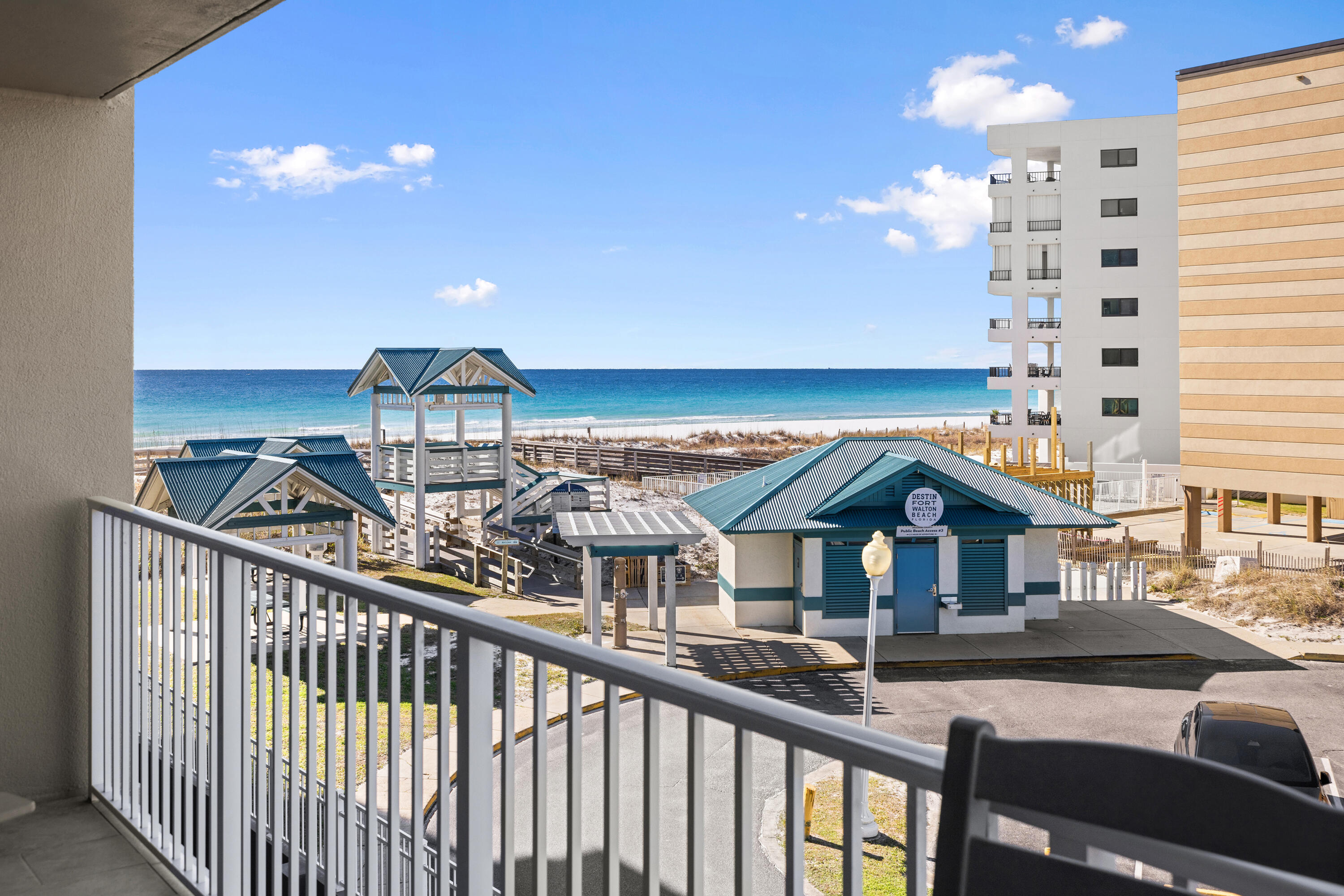 Gulf-front living at Island Princess on Okaloosa Island. This one bedroom condo with a bunk area features a functional Jack-and-Jill bathroom, in-unit laundry, and covered deeded parking. The open floor plan leads to a private balcony with sweeping Gulf views and frequent dolphin sightings. Offered fully furnished with new stainless steel appliances and rental ready, this property is ideal as a primary residence, second home, or a turn key investment making 30k annually. Resort style amenities include a Gulf-front pool and hot tub, complimentary beach service through November, nearly 500 feet of beachfront, a fitness center, BBQ grills, and a community room. Conveniently located near Destin, shopping, dining, and attractions.