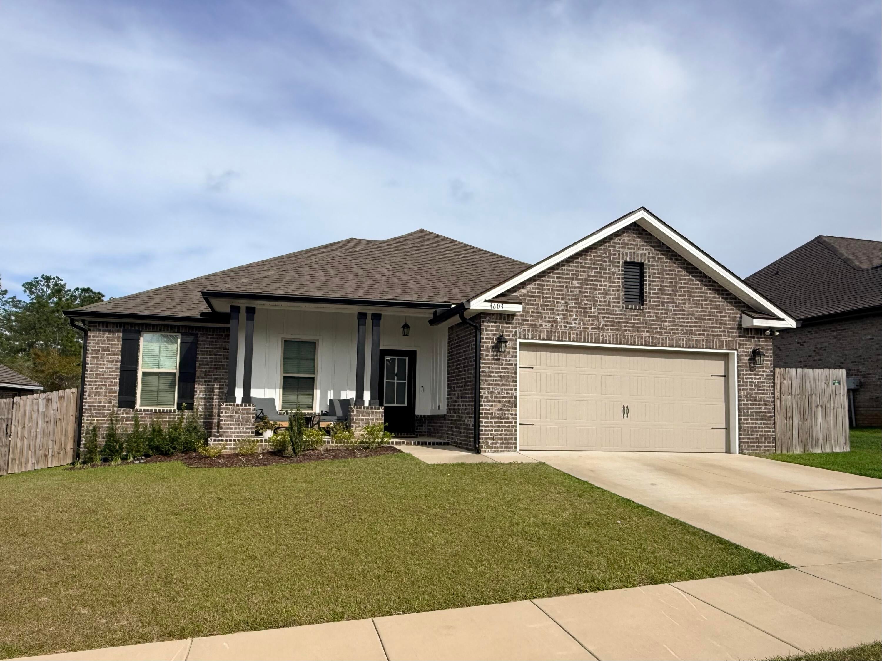 **$500 OFF FIRST MONTH'S RENT! Available Now!** Beautifully kept home in Patriot Ridge featuring 4 bedrooms, 2 bathrooms, and an open split floor plan in South Crestview. Ideally located near Live Oak Church Rd to avoid Crestview traffic, with easy access to Eglin AFB, Duke Field, and 7th SFG, and backing up to a wooded lot for added privacy. Interior features include LVP flooring throughout, 11-foot ceilings, crown molding, quartz countertops, undermount sinks, and upgraded cabinetry. The kitchen is equipped with Frigidaire stainless steel appliances and a Whirlpool refrigerator, a large island, walk-in pantry, and recessed lighting. The primary suite includes a double vanity, garden tub, separate shower, and walk-in closet. Additional highlights include ceiling fans, framed mirrors, and quality finishes throughout. Exterior features include a covered front porch and rear patio, privacy fence, landscaping, and flood lights. Energy-efficient upgrades include Low-E windows and an electric water heater. For your convenience, the home includes window blinds and gutters. **Move-in ready and available now in a desirable South Crestview neighborhood. $500 off first month's rent with move-in before November 1st!** If interested please fill out pre screening questionnaire. https://forms.gle/uJoe1Wh4C5U7k6aw6