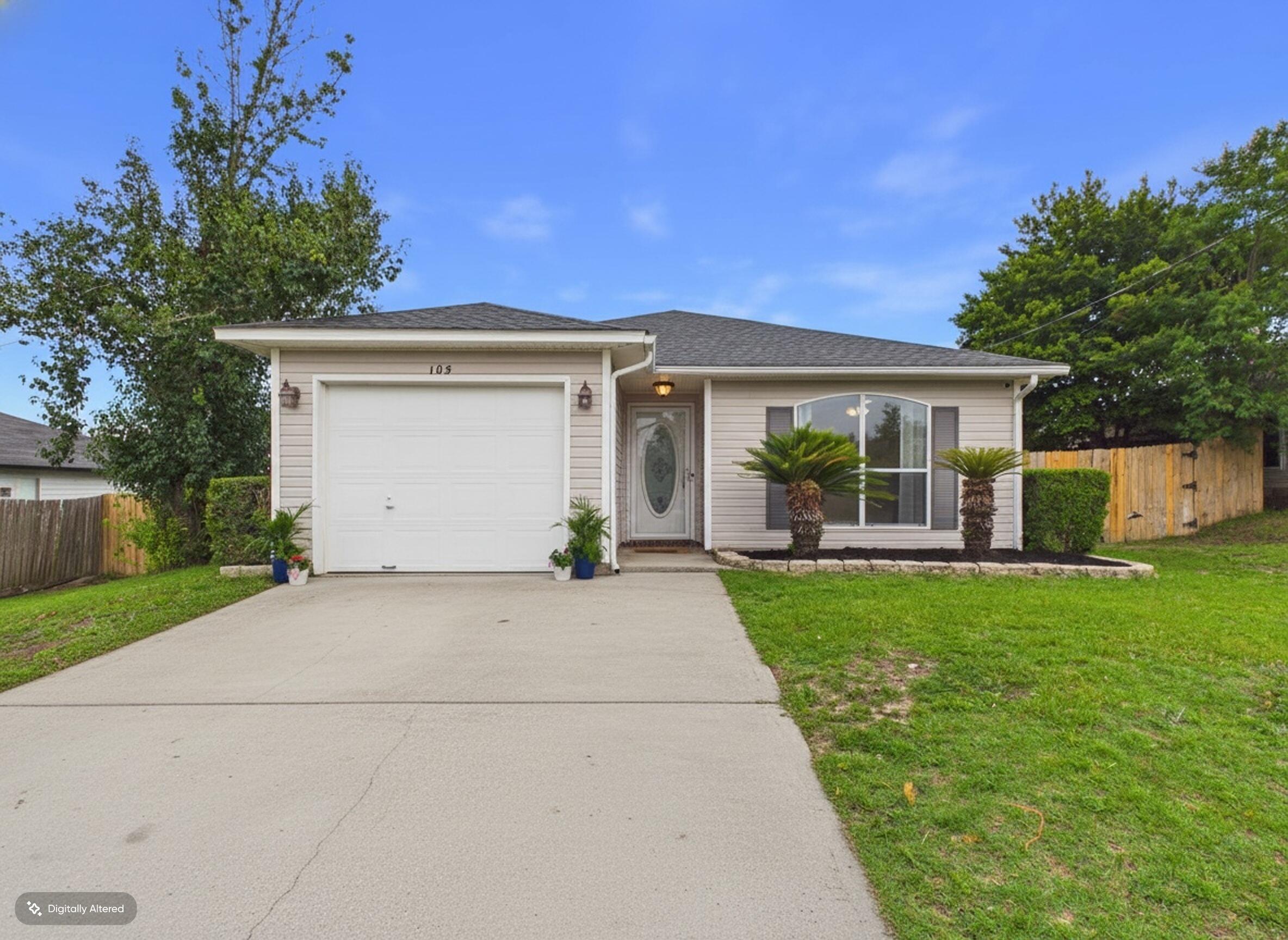 Welcome home to this charming traditional-style home in South Crestview! This 3-bedroom, 2-bath home offers 1,421 sq ft of comfortable living with an open-concept layout that flows from the living area to the backyard patio. The kitchen features an island bar and pantry for ample counter and cabinet space. The primary suite includes a spacious closet with shelving and double sinks in the bath. Brand-new carpet throughout, a one-car garage, and a backyard with room to enjoy the outdoors. Conveniently located in South Crestview with easy access to Eglin AFB, Hurlburt Field, and all the amenities along PJ Adams Pkwy. Move-in ready and waiting for you to make it home!

Roof and Hot Water heater replaced in 2022.