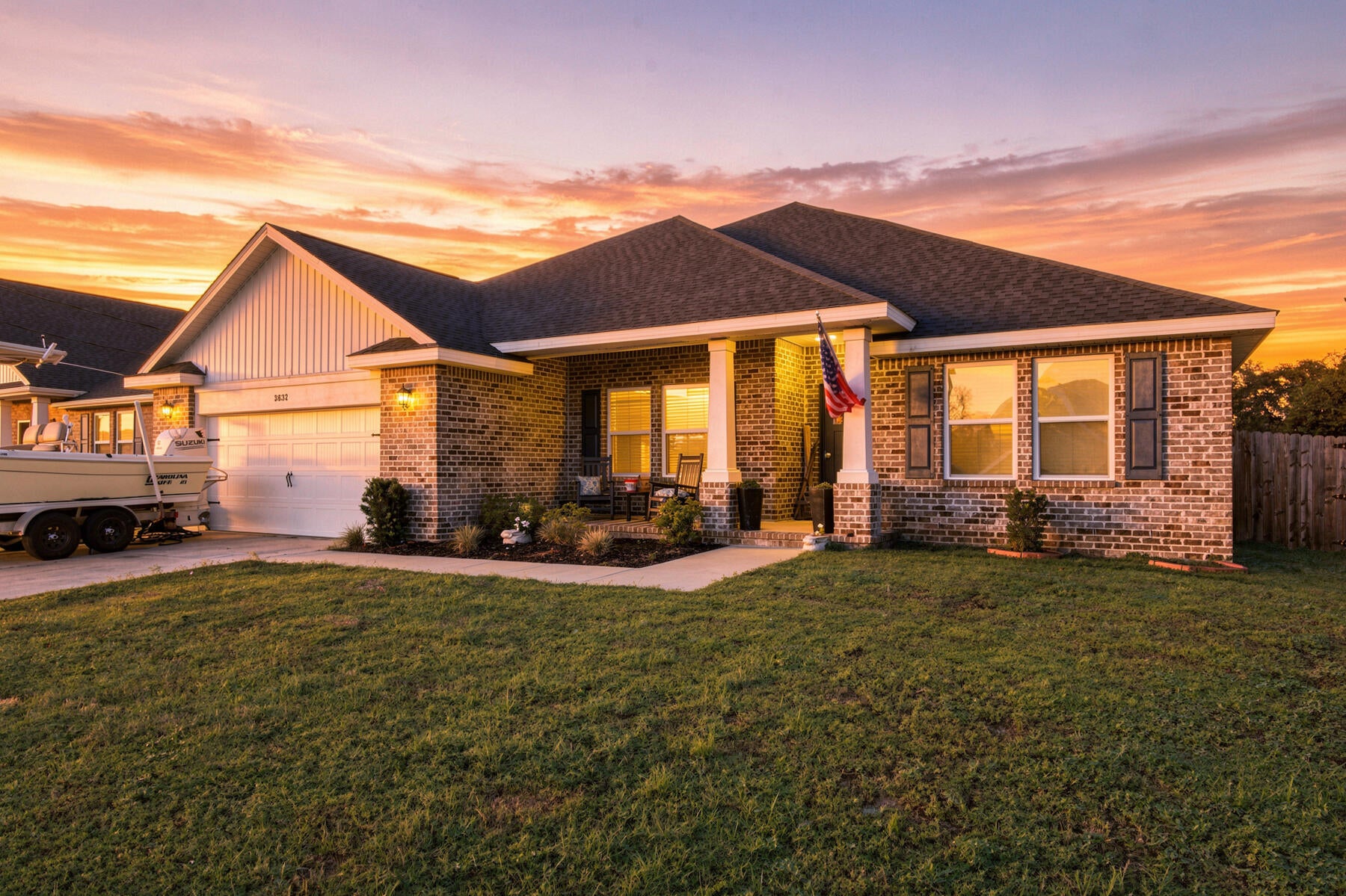 Better than new -- and available now. Built in 2024 and only lightly lived in, this 5-bedroom, 3-bath contemporary offers 2,711 square feet of single-story living without the wait, the change orders, or the construction delays. Every upgrade is already here and already paid for: hurricane shutters, tray and coffered ceilings, recessed lighting, kitchen island with breakfast bar, walk-in pantry, double-pane windows, covered patio, and a full privacy-fenced backyard. The primary suite features a garden tub, separate shower, double vanity, trey ceiling, and walk-in closet. Two-car attached garage plus four-space driveway on a quarter-acre lot. And no HOA -- none. No monthly dues, no special assessments, no board approvals, which can add up to tens of thousands of dollars over the life of the home. Holley-Navarre schools. Move in and start living.