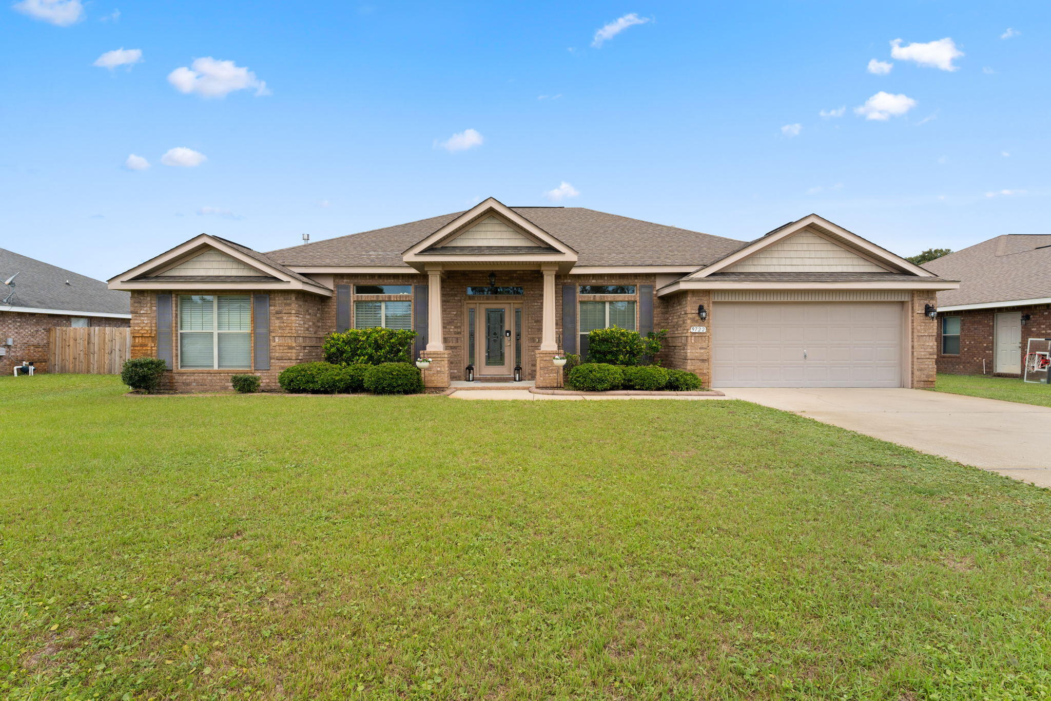BRAND NEW ROOF just put on and jaw dropping price improvement! 
Welcome to The Meadows, one of East Navarre's most desirable neighborhoods, offering a short and convenient commute to Hurlburt Field Air Force Base. This community is known for its exceptional curb appeal, featuring beautiful brick homes, double and triple-car garages, brick mailboxes, and LED street lighting throughout - all with a very low HOA.

Step inside to a thoughtfully designed floor plan filled with natural light. The front of the home features a dedicated office or bonus space with double French doors, perfect for working from home or a quiet retreat. An oversized formal dining area sits just off the entry, ideal for entertaining and family gatherings. The heart of the home offers rich mahogany-toned cabinetry, granite countertops, and a spacious kitchen where all appliances convey. The primary suite is privately located just off the kitchen, providing separation from the additional bedrooms. Two front bedrooms share a full bathroom, while a fourth bedroom is tucked away on the back north side of the home, offering added privacy for guests or family members.

Enjoy morning coffee or evening wine on the screened patio, complete with a ceiling fan for comfort. The fully fenced backyard provides plenty of space for an inground pool or future landscaping ideas.

Additionally a 50-gallon gas water heater installed in July 2019, and an HVAC system installed in 2011 that has been professionally and annually maintained by the homeowner.

Thank you so much for your interest!  This home has been professionally cleaned and is truly move-in ready for its next homeowner.