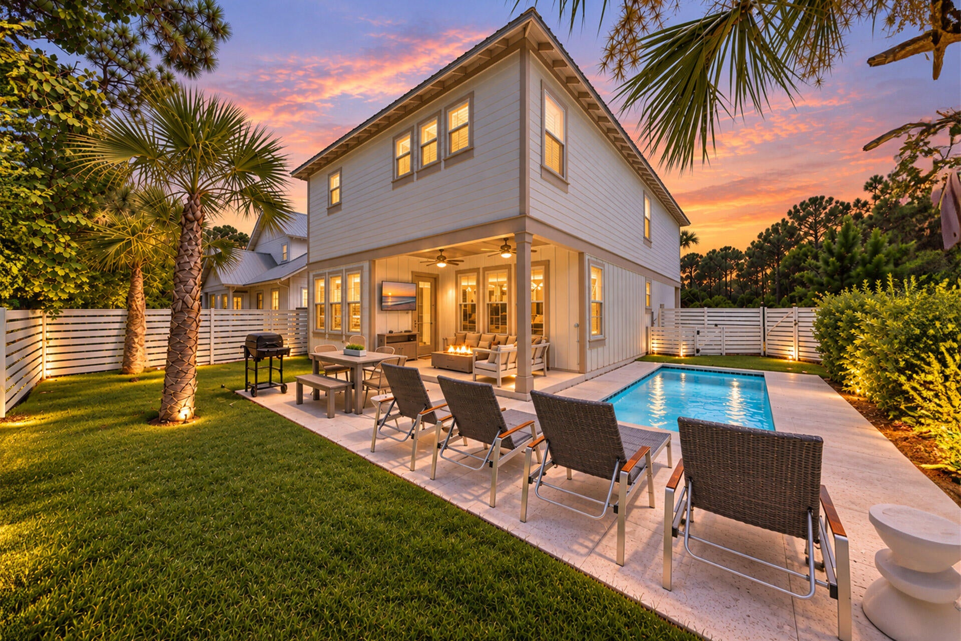 Located in the gated Villas of Frangista community within the highly desirable third addition of Frangista Beach, 61 Shelley's Way presents an exceptional opportunity to own a beautifully appointed coastal home in the heart of Miramar Beach. Featuring 4 bedrooms, 4 full bathrooms, a private pool, and access to a community pool, the property is ideally suited as a primary residence, second home, or income-producing short-term vacation rental.

The home is being sold fully furnished with only a few minor exclusions, offering buyers a convenient and nearly turnkey ownership opportunity.

Inside, the thoughtfully designed floor plan features an open-concept living, dining, and kitchen area filled with natural light and coastal-inspired finishes. Wood flooring, a soft neutral color palette, and an inviting layout create a bright and welcoming atmosphere for everyday living and entertaining. The kitchen is equipped with white quartz countertops, stainless steel appliances, a spacious island with seating, and a dedicated coffee and beverage bar complete with a wine chiller. Four well-appointed bedrooms, including a spacious primary suite, provide comfortable accommodations for family and guests, while multiple ensuite and adjacent bathrooms offer convenience and privacy. The outdoor living space is designed for enjoying Florida's year-round lifestyle. A covered porch overlooks the fenced backyard and private pool, creating an ideal setting for relaxing or entertaining. An outdoor living area with a fire feature, television, and generous patio space extends the home's living area outdoors, while the attached garage provides additional storage for beach gear and everyday convenience.

The property also offers strong short-term vacation rental and investment potential. Current rental activity exceeds $55,000 for the year, despite scheduled owner usage and blocked dates. Rental projections indicate the potential to generate up to approximately $78,000 in annual gross rental revenue when made consistently available for guest use.

Owners enjoy the privacy and security of a gated neighborhood along with access to the community pool. While the property does not include deeded private beach access, the Miramar Beach Regional Public Beach Access adjacent to Pompano Joe's is just a quick golf-cart or bike ride away. One of the area's premier public beach accesses, it offers convenient parking, restrooms, showers, bike racks, ADA accessibility, and seasonal lifeguards.

Perfectly positioned in the heart of Miramar Beach, the home places you just minutes from the white-sand beaches of the Emerald Coast, Silver Sands Premium Outlets, Grand Boulevard, Sandestin Golf and Beach Resort, championship golf, dining, entertainment, and grocery shopping. Scenic Highway 30A and its iconic beach communities are only a short drive away, while Destin's world-class fishing, boating, restaurants, and shopping are equally convenient.

Whether you are searching for a full-time residence, luxurious second home, or furnished income-producing investment property, 61 Shelley's Way delivers an outstanding combination of location, privacy, rental potential, outdoor living, and coastal lifestyle in one of Miramar Beach's most desirable gated communities.