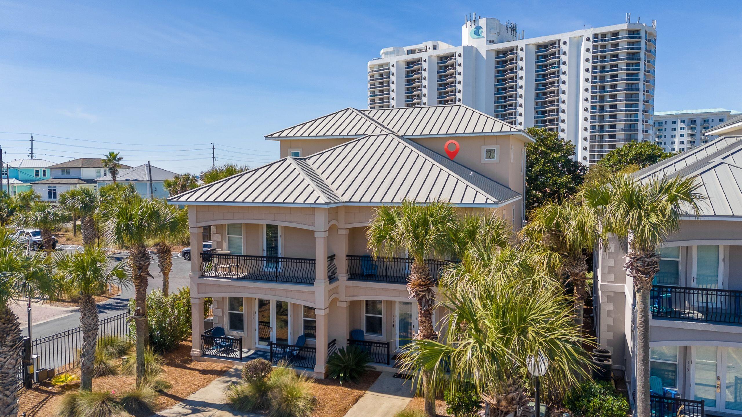 112 Miramar Beach Villas is a 4Br, 4Ba located in Miramar Beach. The main living area has an open floor plan with adjoining kitchen, dining, and living rooms. A guest bedroom with patio access w/storage and a full bath are also located on the first floor. Interior features include new living room furnishings, new barstools, entire unit, including trim, has fresh paint, recessed lighting, two sets of built-in bunks, renovated 2nd and 3rd floor baths, updated (no carpet) flooring, and balcony access for every bedroom. The spacious living room provides abundant natural light, recessed lighting, and under-stair storage. The highly functional kitchen has granite countertops, stainless appliances, tiled backsplash. The 2nd floor Master suite includes a set of built-in bunks in the closet, access to a large balcony, and a private bathroom. This large bathroom features a double-sink vanity, a tiled shower, and a water closet. The 2nd Floor guest bedroom has an en-suite bathroom and its own balcony. 
The 3rd floor Master suite includes a sitting area, access to a balcony, and a renovated bathroom. 
Neighborhood amenities include a community pool and dedicated beach access. Conveniently located to life's essentials - grocery stores, restaurants, etc.