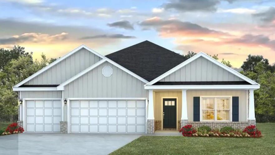 Welcome to Hammond Place! Offering residents use of a beautiful community playground, dog park, walking trails, and disc golf! The Destin is a spacious 4 bed, 3 bath single story home offering over 2,300 sq ft with a 3-car garage. The open-concept kitchen includes stainless steel appliances, and a center island that flows into the living room and adjoining breakfast area. The living room offers a back door which opens to a sizable, covered porch. Quartz countertops in the kitchen and bathrooms. This highly desirable home comes standard with a Smart Home Technology package with several Smart devices for your convenience. Hurricane fabric window and door protection is standard. Stylish classic, timeless curb appeal, and located in a fast-growing location with easy access to the Interstate.