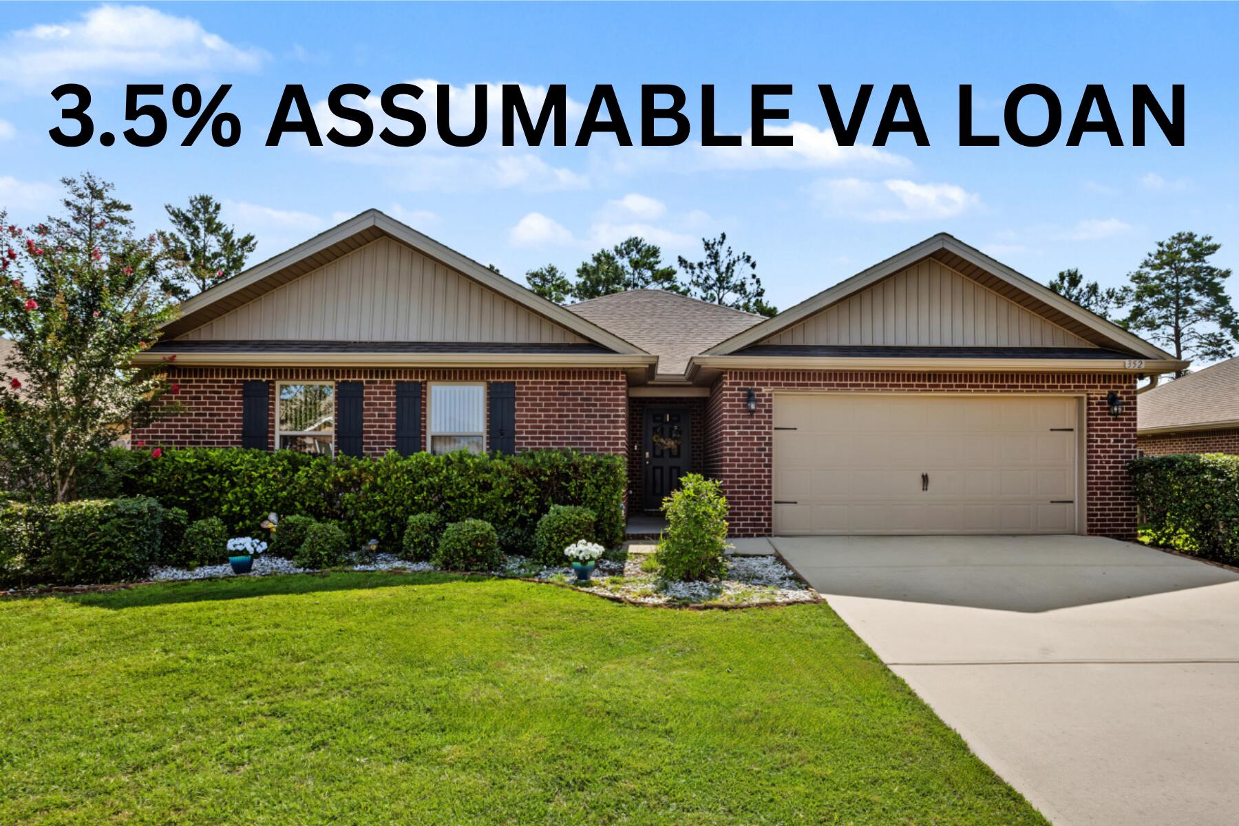 VA ASSUMABLE LOAN AT 3.5% FOR QUALIFIED VA ELIGIBLE BUYERS! This popular floorplan provides open living space and private split bedrooms. With granite counters and LVP flooring throughout many of the upgrades are done for you! This home backs up to Okaloosa Lane- with a walkthrough gate for ease of getting to and from the schools and no rear neighbors! Enjoy your evening on the large backporch with remote screen shades. Call today to ask about the 3.5% VA assumable loan!