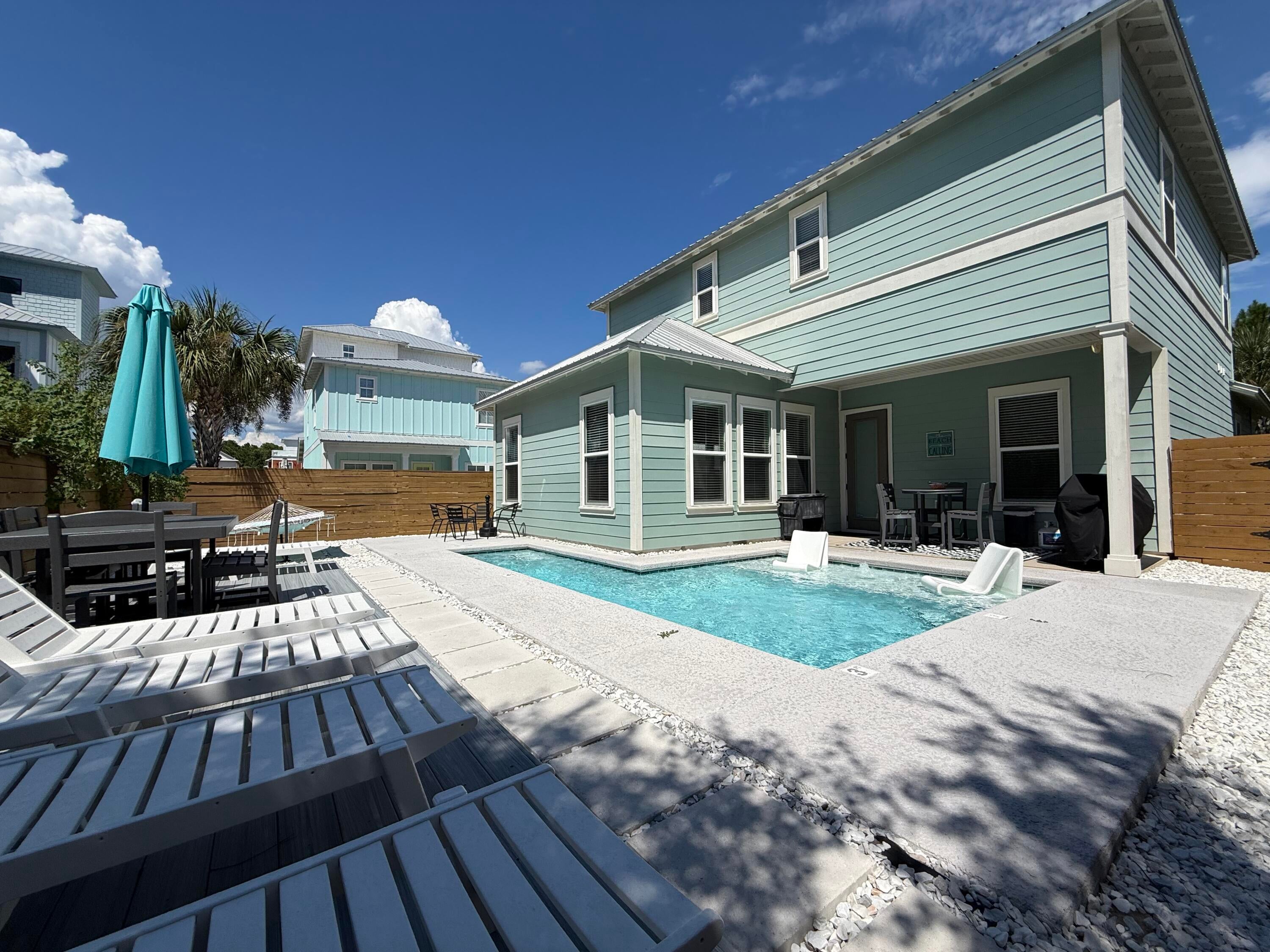 Rare private-pool opportunity in gated Frangista Beach a turnkey 4BR/4.5BA with proven rental history. Gross income of $79,001.72 since March 2026, with owner use in January and February, plus an additional $38,500+ already booked for the remainder of the year. Whether you're seeking full-time coastal living or a high performing short term rental investment, this home delivers both without compromise.

Private backyard pools are the exception in Frangista Beach, not the rule this residence offers your own pool plus access to the community pool. It's a walkable, golf cart friendly location just moments from sugar white sand and Miramar Beach dining.

Inside, 10' ceilings and abundant natural light frame an open floor plan designed for effortless entertaining. Each of the four bedrooms is a true private suite with an ensuite bath and walk-in closet the layout families and groups of couples book first. The kitchen anchors the space with soft close cabinetry and a massive granite island. Upgraded wood look vinyl flooring throughout (no carpet) stands up to sand and wet feet and turns over quickly between guests.

Additional features include smart home controls for remote climate and access management, an oversized garage converted to a game room, custom blinds, and premium outdoor finishes. The backyard is built for gathering or for a quiet day at the pool.

Offered fully furnished and rental-ready. Nothing to buy, nothing to wait on.