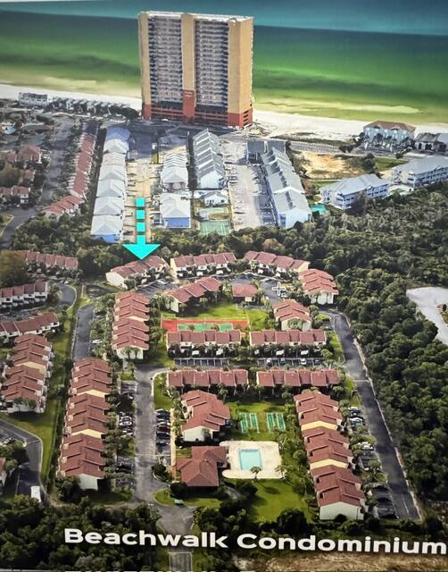 This Beachwalk townhome is one of the closest to the beach access. Short term rentals are allowed but, it has not been a short term rental so no rental history. Unit is sold fully furnished and rental ready. There is no carpet to worry with and the unit has a gas fireplace, stainless dishwasher and a full bathroom with shower on the first floor great for folks sleeping on the first floor. Upstairs has a king bed with a covered balcony that is super private. The upstairs bathroom has been updated with a jetted tub. Brand new $7000 HVAC unit 6-26, Complex has pool, tennis courts and pet friendly.
