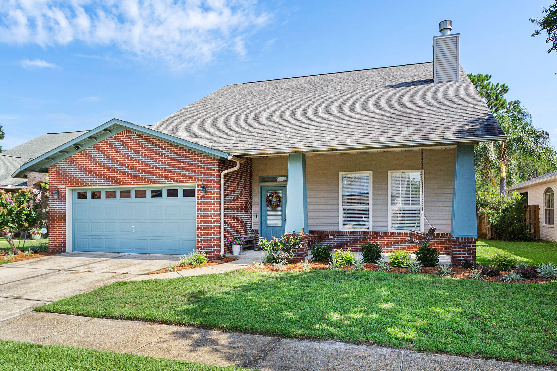 This beautiful and well-maintained 4-bedroom, 2.5-bath home is located in the quiet Escada community, within walking distance to the beach and Butler Elementary. Escada offers a pool, tennis and basketball courts, clubhouse, and playground, all just minutes from the beaches of 30-A. Inside, enjoy a two-story cathedral ceiling in the living room with a wood-burning fireplace, vinyl plank flooring in the living area and master suite, carpet in the loft and 3 upstairs bedrooms, and tile in the updated kitchen, dining, and baths. Bedrooms have large closets; the garage includes a storage alcove, and there's a shed outside. Located on a private lake and preserve, with side privacy fencing, enjoy the screened porch or patio.