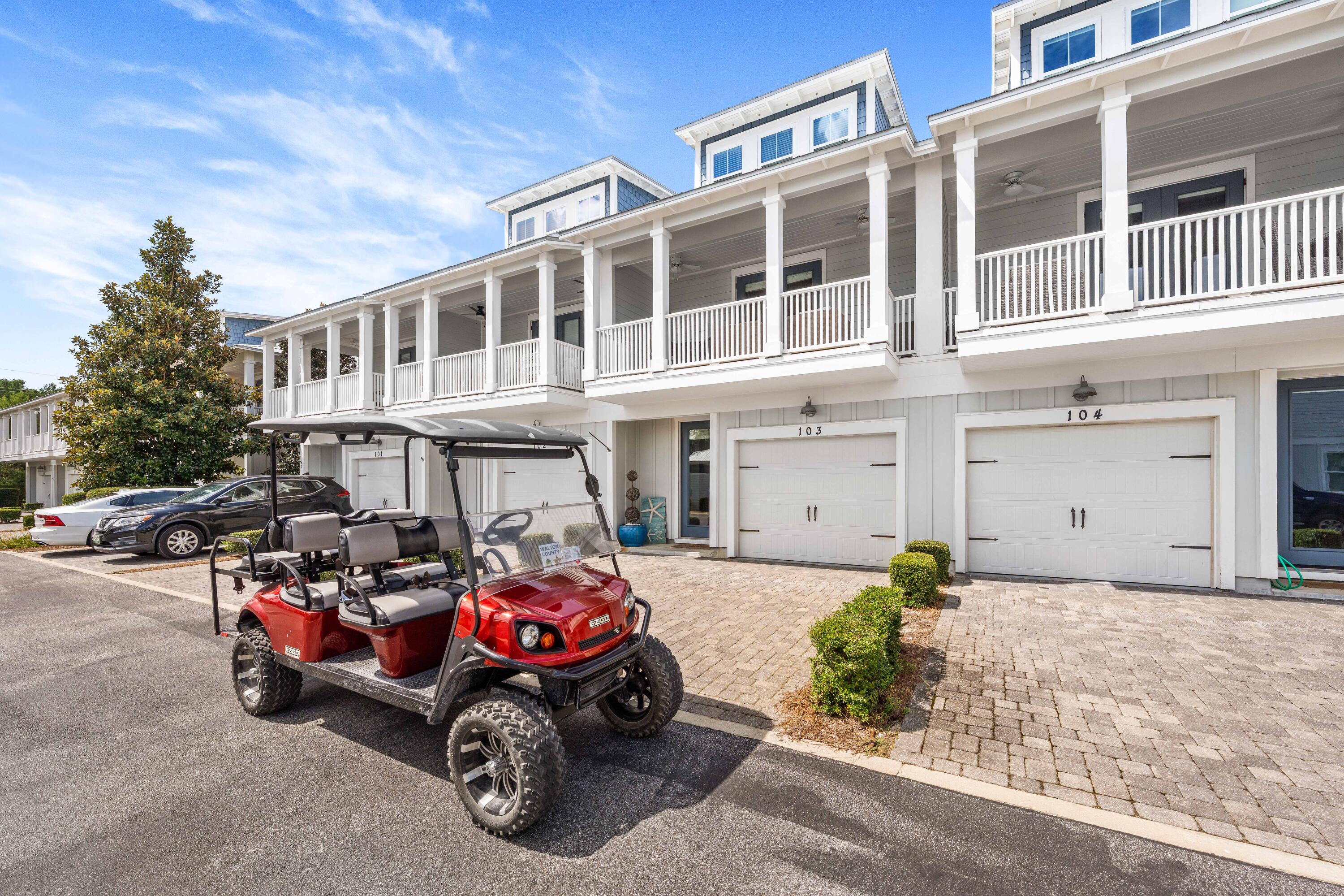 Positioned in the heart of Seagrove Beach along Scenic Highway 30A, Unit C103 at 30A Townhomes delivers one of the strongest values for a 4-bedroom on East 30A, from Grayton Beach to Rosemary Beach, offering 2,452 sq ft at approximately $387/sq foot. Immaculately maintained and recently refreshed with updated furnishings/fixtures and décor, this three-story townhome is sold fully furnished with a 6-seater LSV, creating a truly turnkey opportunity for a primary residence, second home, or short-term rental investment. Inside, the refreshed space gives the home a bright, coastal feel, pairing warm wood flooring throughout with a light and neutral palette. More importantly, C103 offers something increasingly difficult to find at this price point on 30A: a true 4-bedroom/3.5 bath floor plan with 2 primary suites, 2 separate living spaces, a 1-car garage, and 2 additional parking spaces. The 1st-floor primary suite includes a large walk-in closet, double-vanity bath, and French doors opening to a covered patio. The 2nd floor serves as the main gathering level, with the kitchen, dining area, and living room flowing together alongside a second primary suite, 1/2 bath, and French doors opening to a spacious balcony directly across from the community pool. The 3rd floor adds two guest bedrooms, a full bath, and an oversized second living/bonus room with a twin pull-out trundle and sleeper sofa, creating valuable additional space for guests, kids, movie nights, or rental flexibility. With no carpet, multiple outdoor living areas, generous storage, and a layout that comfortably separates owners and guests across three levels, the home feels substantially larger and more versatile than the typical 3-bedroom townhome along 30A. HOA dues include exterior insurance, Wi-Fi, and cable. Just minutes from the 2 beach access points, beach parking, Eastern Lake, Greenway Station, state forest trails, dining, shopping, Seaside, Alys Beach, and Rosemary Beach. C103 at 30A Townhomes offers the best of Seagrove, combining space, condition, location, and turnkey value in a way few 4-bedroom properties on East 30A currently can.