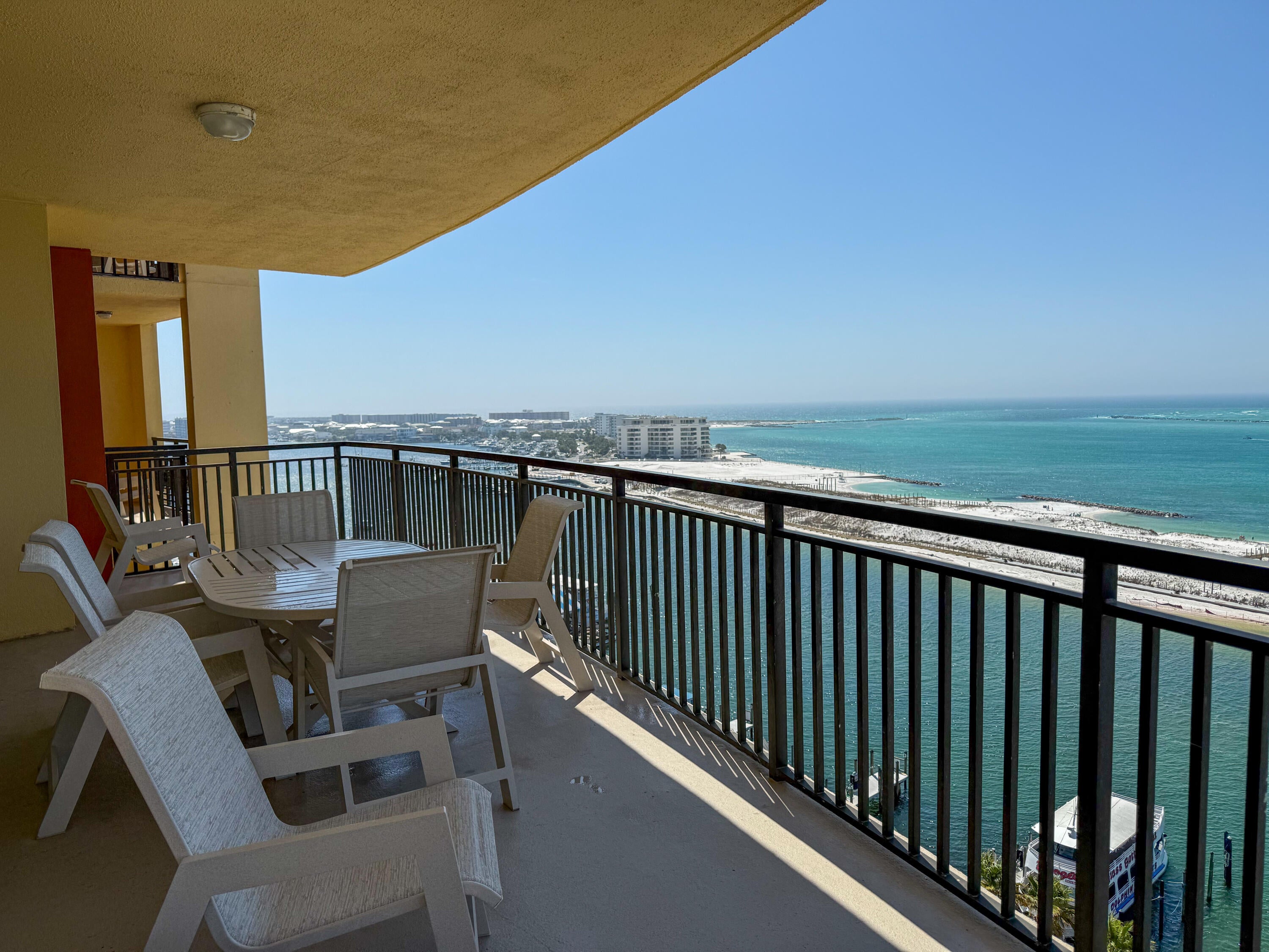 Fractional Ownership. Share E for Sale. Own a 1/8 fractional share with 6 weeks of annual usage and enjoy Destin in every season. Highest Floor for Fractional Ownership in the Building! This beautiful 3-bedroom, 3-bath corner residence features panoramic views of Destin Harbor, East Pass, the Gulf, and Crab Island, plus 500+ sq. ft. of wraparound balcony space. Resort-style amenities include a pool, two hot tubs, spa, fitness center, 24-hour front desk, bell service, onsite dining with room service, and beach service with chairs and umbrellas. Located just an elevator ride from HarborWalk Village's shopping, dining, and entertainment.