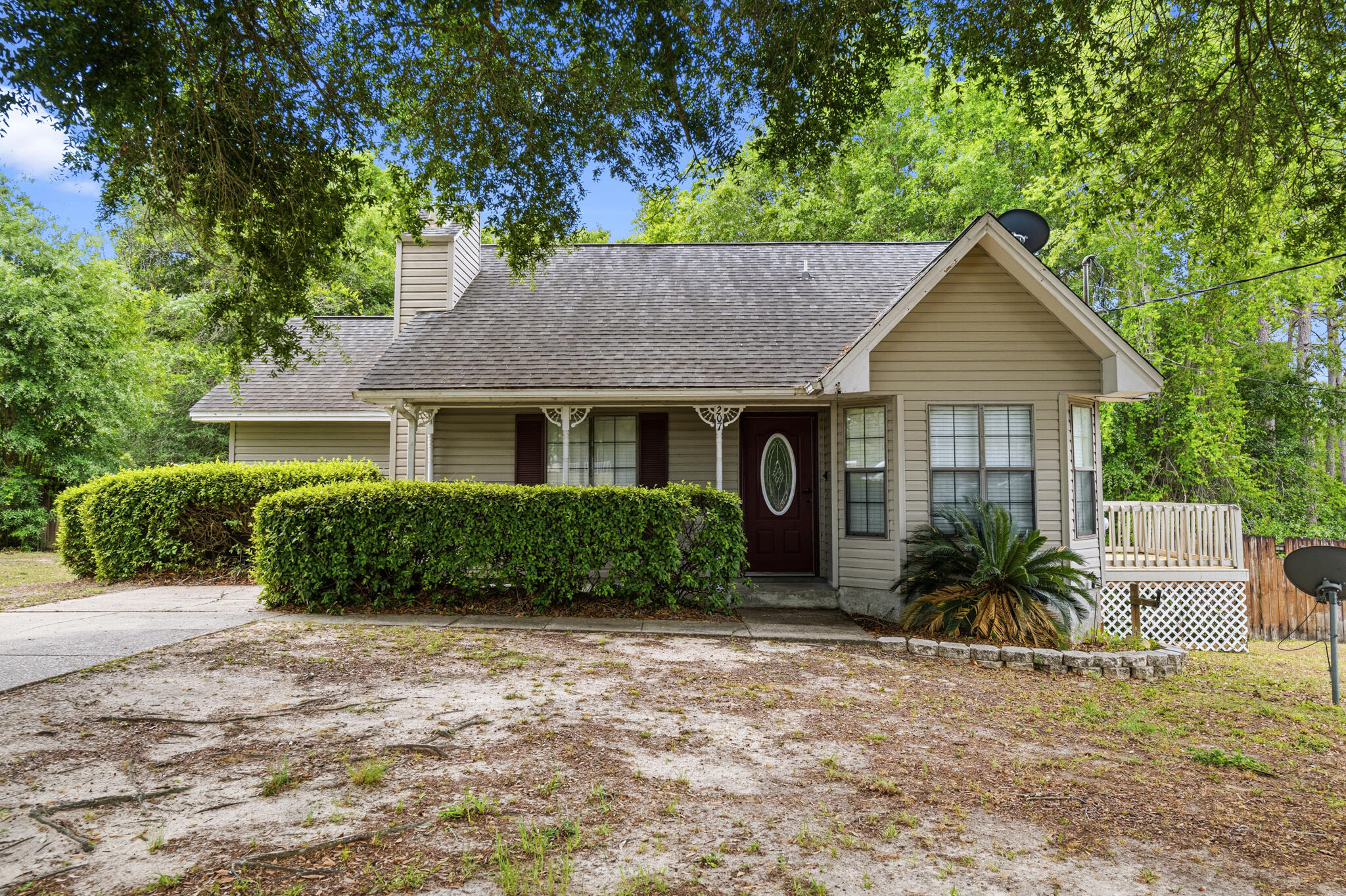 Welcome to this charming yet affordable 3-bedroom, 2-bath home tucked away in the heart of South Crestview, where comfort meets convenience. Step inside to a spacious living area, complete with a cozy fireplace that creates the perfect setting for relaxing evenings or gathering with loved ones.

The kitchen is thoughtfully designed for everyday living featuring a functional breakfast bar and a dedicated dining space ideal for hosting meals and making memories.

The primary suite offers a peaceful retreat with its own private bathroom, while the two additional bedrooms provide generous space and share a second full bath--perfect for guests, family, or a home office setup.

Step outside and enjoy the best of indoor-outdoor living. A rear deck overlooks a spacious backyard that blends privacy privacy and openness, with partial fencing, an outdoor storage building and a serene wooded backdrop. There is also a side deck off of the kitchen/dining room. Whether you're enjoying quiet mornings, weekend barbecues, or simply the beauty of nature, this outdoor space delivers. 

Brand new roof and water heater just installed (late May). Owner likely doing gutters and bathrooms next :) 

This home offers the perfect balance of comfort, space, and location--don't miss your chance to make it yours!