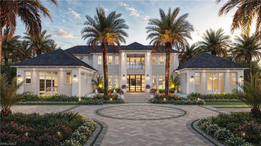 VIV Homes and Kukk Architecture present a truly awe-inspiring Legacy residence at the pinnacle of Port Royal luxury living. Set on an extraordinary oversized lot-and-a-half parcel with commanding, wide water vistas across Naples Bay, this rare homesite allows for an expansive architectural footprint, a gated entry, and one of the largest resort-style pool complexes in all of Naples, along with a substantial rear yard along the waterfront. The residence offers over 13,000 square feet of air-conditioned living space, featuring six bedrooms plus a study and exercise room, seven full and three half baths, a five-car garage, upper lounge, and two distinct pools and spas. Every element reflects uncompromising quality, from full concrete construction and slate roofing with copper gutters to limestone cladding, a grand entry fountain, and meticulously hand-selected natural stone finishes throughout. Interior refinements include bespoke Ruffino cabinetry, Poliform Italian-crafted closets, Legno Bastone wide-plank oak flooring, Cristallo quartzite countertops, a sophisticated bar, a formal dining room with a dramatic back-lit quartzite wine wall, and a dedicated wine room. Outdoor living is nothing short of extraordinary, offering resort caliber amenities with a fully equipped kitchen featuring grill and Evo, Renson motorized trellis, swim-up bar, five Tuuci umbrellas, and three outdoor fire features, including a striking sunken fire pit within the 90’ X 39’ main pool. A truly once-in-a-lifetime opportunity to own one of Port Royal’s most exceptional newly constructed estates.
Expected completion December 2026.