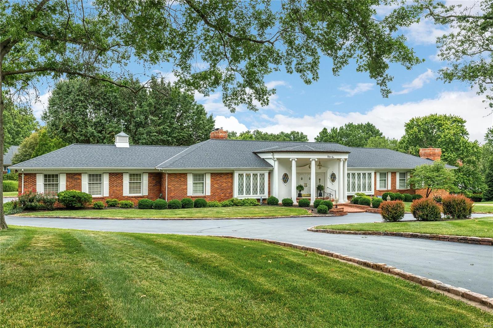 PRICE REDUCED! This luxurious & spacious ranch home is nestled in a desirable Town & Country neighborhood just steps away from the renowned Bellerive Country Club. Inside the home, you'll find an expansive main floor master bedroom with roomy en-suite "his & her" bathrooms, a sitting area w/fireplace and generous closets providing an abundance of storage space. The large cook's kitchen flows seamlessly into the open living area & lovely breakfast room overlooking the pool. The main floor includes 3 additional BDR, 2 baths, formal living & dining rooms, den, wet bar & floor-to-ceiling windows. The lower level of the home has an office, full sized bar w/large entertaining area, additional BDR & half bath, spacious storage & pool access. The sprawling property boasts a sparkling pool w/large outdoor space for entertaining. This home is ready for your touches for those who desire the ultimate in comfort and style at a prestigious address. Home is priced to sell "As Is." Additional Rooms: Sun Room