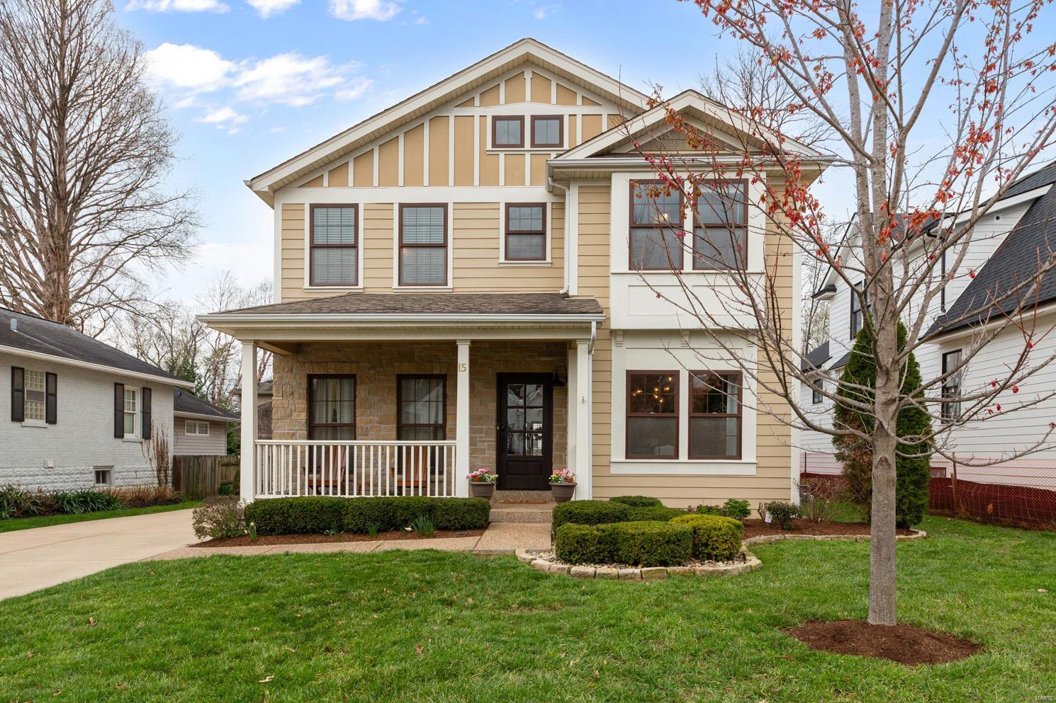 Welcome to 15 Midpark Lane, where luxury meets location in the heart of Ladue. Step inside and be captivated by designer lighting, luxurious finishes, and graceful archways that define this incredible home.
A welcoming center hallway leads you to a formal dining room on one side and a sophisticated office on the other. The spacious kitchen features NEW appliances, granite countertops, walk-in pantry, & coffee bar, all flowing seamlessly into the family room, w/ gas fireplace. The main floor laundry/mudroom boasts modern  cabinetry. Expansive primary suite has dual sinks, separate tub/shower, & two walk-in closets. The real showstopper is the lower level entertainment area, perfect for movie nights, w/ built-in speakers, a video screen, projector, & a wet bar complete w/ custom-designed countertops. 2-car detached garage. Small, low-maintenance yard. Just steps away, you'll find boutique shopping, coffee, & dining options. Highly sought-after Ladue Schools. This gem won’t last long! Additional Rooms: Mud Room