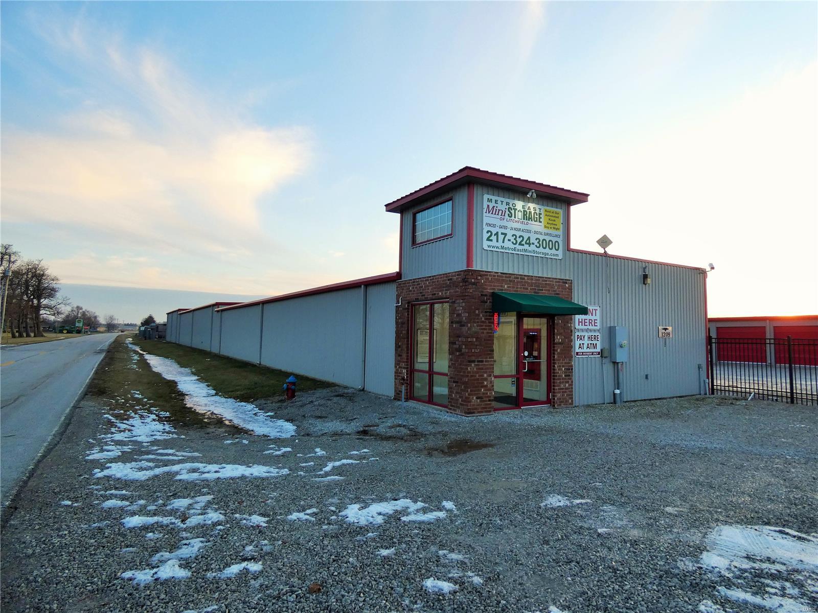 Self storage business in Litchfield Il. There are 3 building that total 37,000 sq. ft. that sits on 6.45 acres. The buildings consist of 12 5x10/ 19 10x10/ 38 10x15/ 20 10x20/ 3 12x5/ 9 12x10/ 13 12x15/ 16 12x20/ 13 12x25/ 9 12x30/ 3 12x35/ 8 12x30/ 8 12x35/ 4 16x40. There is a total of 56 outdoor parking spots that range from 25 ft to 40ft. Sold before print. Location: Rural