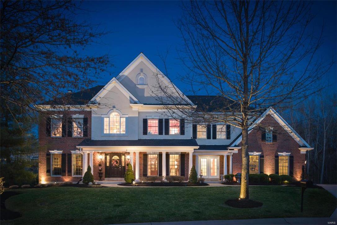 Welcome to this charming and well appointed Chesterfield home situated on fabulous lot & cul-de-sac.  Located on almost an acre, this home is immaculate and ready to "move-in!" Two story entry foyer w/ iron spindles on staircase. Main floor library or office & a lovely formal dining rm w/ coffered hand painted ceiling.  Large family room has lovely views of private lot.  Updated kitchen boasts new appliances, new counters /backsplash/ apron farmhouse sink & faucet.  Spacious hearth room with 17 ft ceiling and door leading to patio and pool area.  Mud rm/laundry rm and a 3 car side entry garage.  Second flr with luxury master suite, large custom closet and updated bath.  3 additional bdrms & 2 new beautiful baths.  Fin lower level has pool table area and media / family room.  Wet bar area, full bath and extra bedroom or office.  Fabulous saltwater pool w/ fountains and huge cool-deck patio and firepit all surrounded by trees for the ultimate private retreat! Roof/gutters 3 years old
