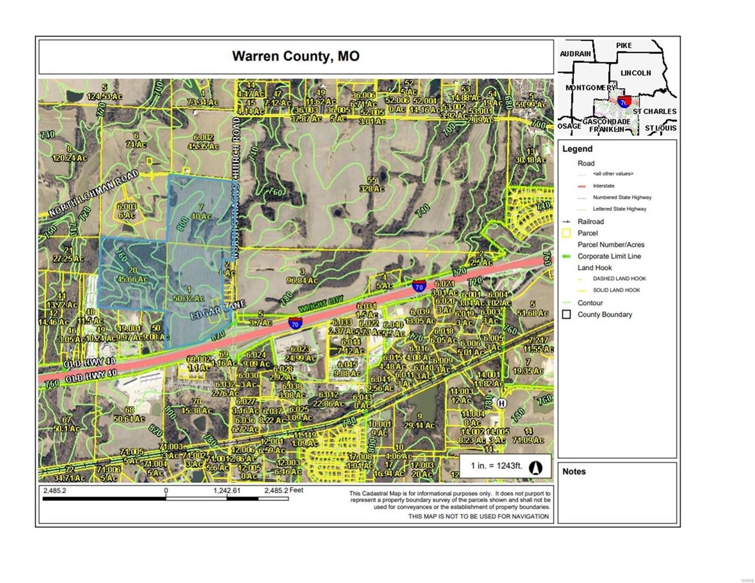 138 +/- Acres that are perfect for Multifamily development! Could be your own private estate with a 7.5 acre lake and park like setting! Private, setting back off of the North service road, the area around the lake is surrounded by mature timber and there are several outstanding sites to build your dream home! A great investment for the future! This property is just west of the N. Stracks Church Rd overpass (future interchange). Only 10 minutes to the Wentzville Parkway exit, this is where you want to be to take advantage the equity increase that is forthcoming in the near future. Great commercial possibilities with high visibility with highway expansion in the works. (Multiple Tax ID#s - Taxes are approximate)