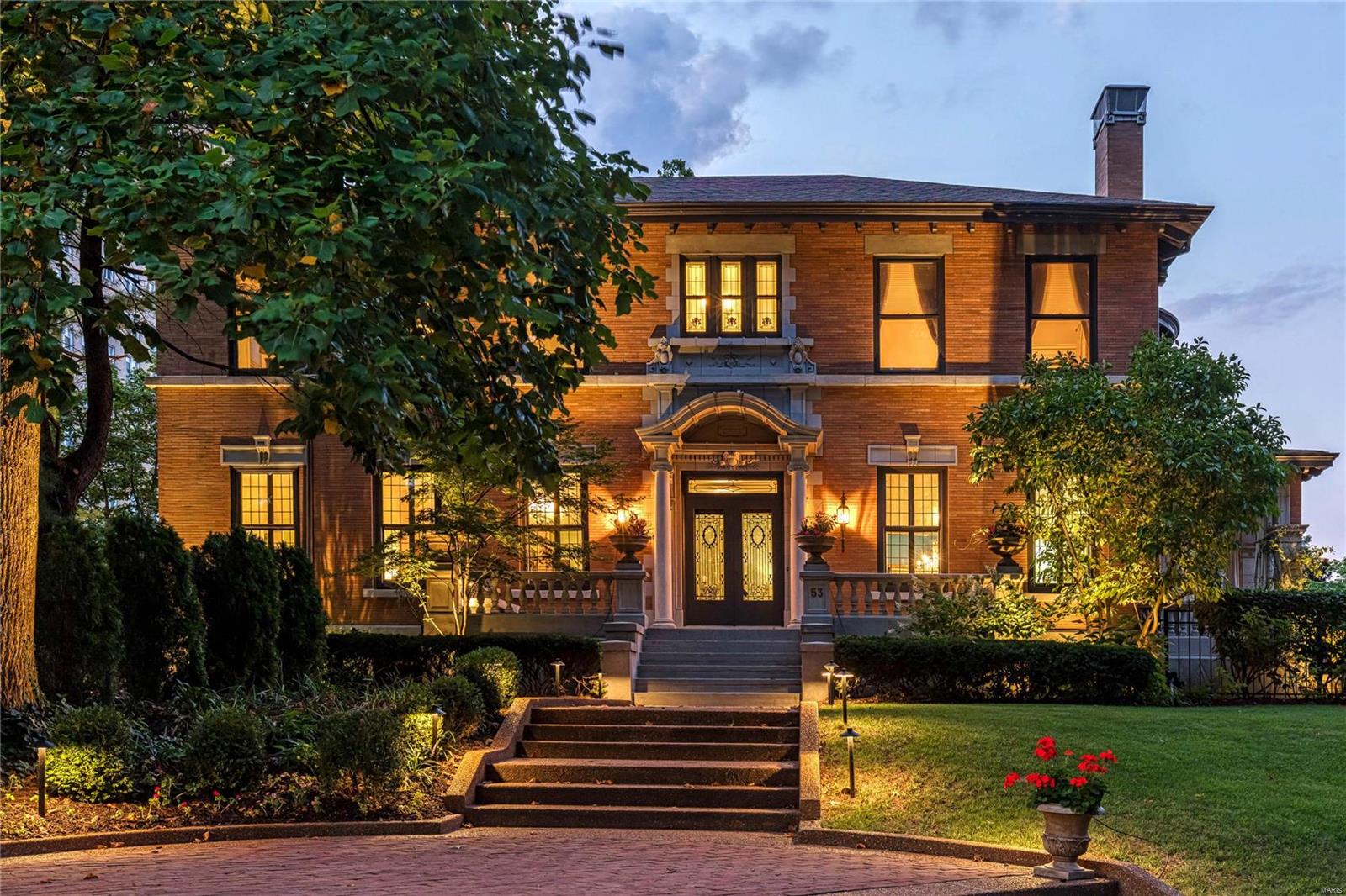 Stately turn of the century historic residence, grandly situated on one of St. Louis’ premier private streets in desirable Central West End. Impressive Italianate estate boasts elegance, grace, & architectural details in abundance. Follow the striking front walk to the entry, or step over to the gated entrance to private rear garden, side veranda, & notable carriage house. Inside you’ll be inspired by the main level open floor plan w/ ample entertaining space; resplendent w/ natural light to showcase the handsome historic millwork. Generous eat-in kitchen has been stylishly upgraded w/ modern features including Wolf appliances w/ granite counters. Travel up the eye-catching main stairwell to find a charming window seat housed below an extraordinary stained glass window display. The second level of this masterful home features 5 gorgeous bedrooms, 3 full bathrooms, a supplementary sitting room, home library, second floor laundry, walk-in closets & boasting two separate primary suites. Additional Rooms: Mud Room