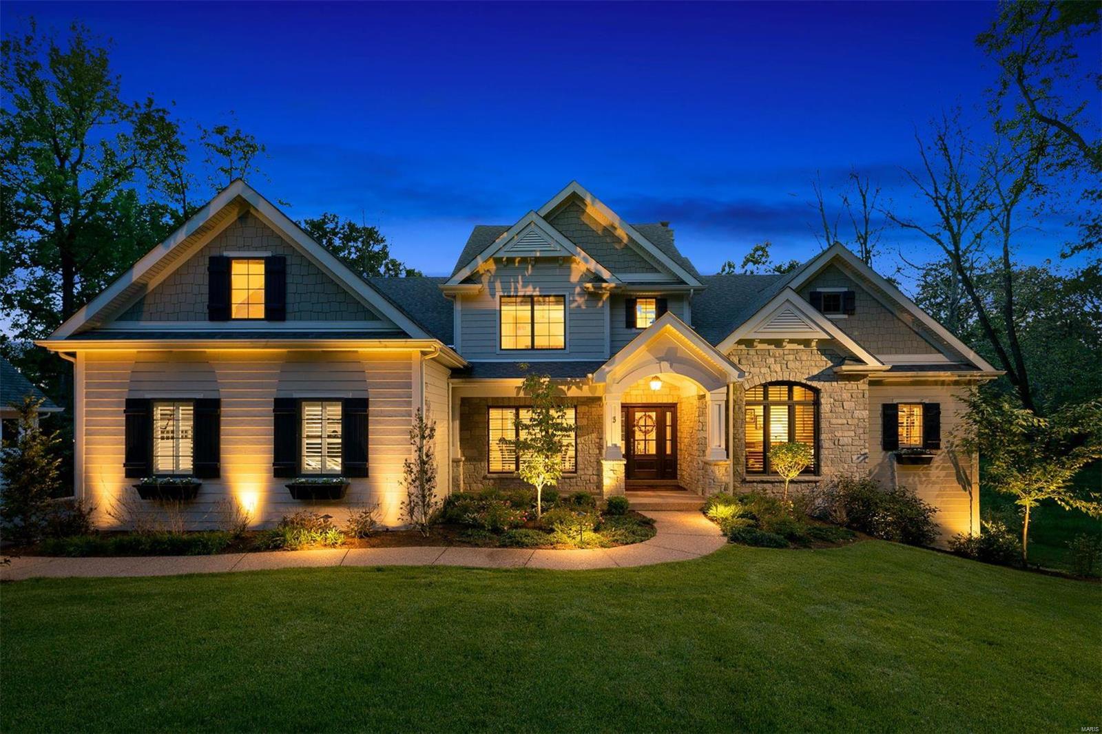 Breathtaking newer home (3 yrs) on a prestigious Ladue lane within walking distance to downtown Clayton and Reed Elementary School. Custom built with quality and craftsmanship evident in every room. Incredible open floor plan designed for casual living and circular flow. Executive's office and main floor master retreat rest privately on the northern end of the first floor with the living spaces flowing south and west. Living room with beamed cathedral ceiling and one of a kind fireplace opens to the kitchen hearthroom and exterior gathering porch. Each area hosts a fireplace. Upper level bedrooms each have direct access to bath and center around teen/guest lounge for entertainment. Lower level has just been finished and offers abundant natural light and perpendicular gathering rooms to allow dual purpose activities. Ideal nanny/In-law bedroom and bath. The lot is magnificent. An ideal place for a pool or sports court. Home backs to woods. 3 car oversized garage. A relocation listing.