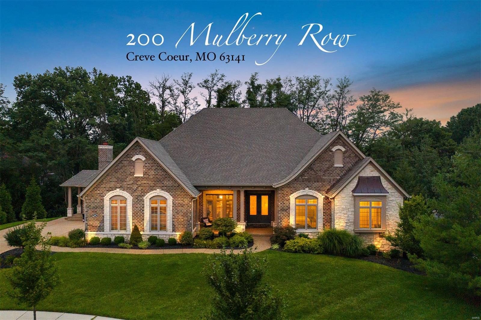 Welcome to 200 Mulberry Row, a home of EXQUISITE CRAFTSMANSHIP, EXCEPTIONAL DESIGN and so photogenic that it could bless the cover of any home décor magazine. Nestled in a private gated community across from Bellerive CC and at the end of a cul-de-sac, you will LOVE this luxurious and peaceful atmosphere. As soon as you step through the 8-ft leaded glass doors and see the 12-ft tall boxed beam ceiling with HUGE picture window in the frame, you will know you're in a special place. There are just too many amazing details to list but you will find the finishes are spot on for a luxury home of this stature. The interior layout is SUPERB! Open, airy & bright and at over 6,300 sf, this is the perfect installation of what a modern day ranch home should be. Perfect for entertaining. Perfect for large gatherings. Perfect for a live in Au pair and perfect for extended family stays. Plus with two home offices and a great space for that home gym, this is the perfect house for today’s environment. Additional Rooms: Mud Room