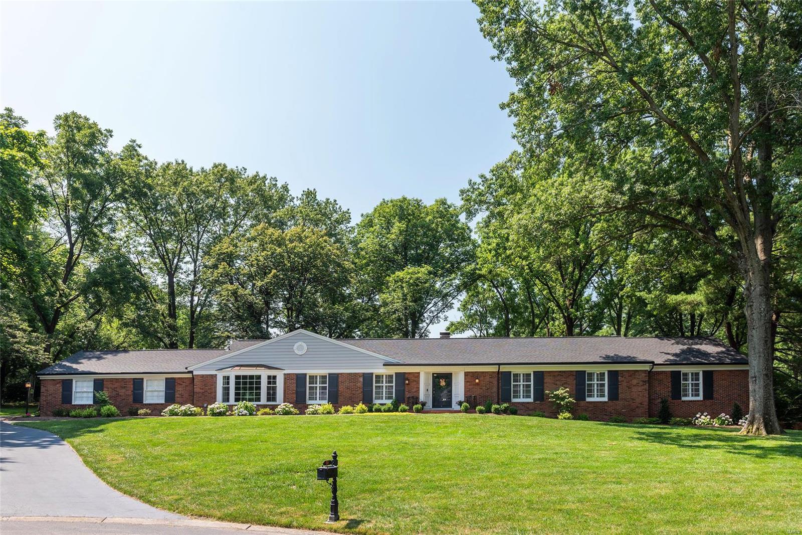 Tucked back on a 1.19 acre cul-de-sac lot, you will discover a thoughtful renovation designed for entertaining and gracious living. Everything you need is on one level in this beautiful ranch home. The kitchen features Cambria counters, center island, stainless steel appliances and custom cabinetry. Three and a half new baths, each with their own personality, designed to flow with the home. Five bedrooms (two of which are en suites). Custom closets throughout main floor. Easy entry from the over-sized two car garage leads to the mud room with custom cubbies, separate laundry room and half bath. Beautiful hardwood flooring and mill work throughout. The landscaped yard and beautiful herringbone brick patio are serene. Come visit this beautiful setting in the heart of Frontenac. Ladue schools. Additional Rooms: Mud Room