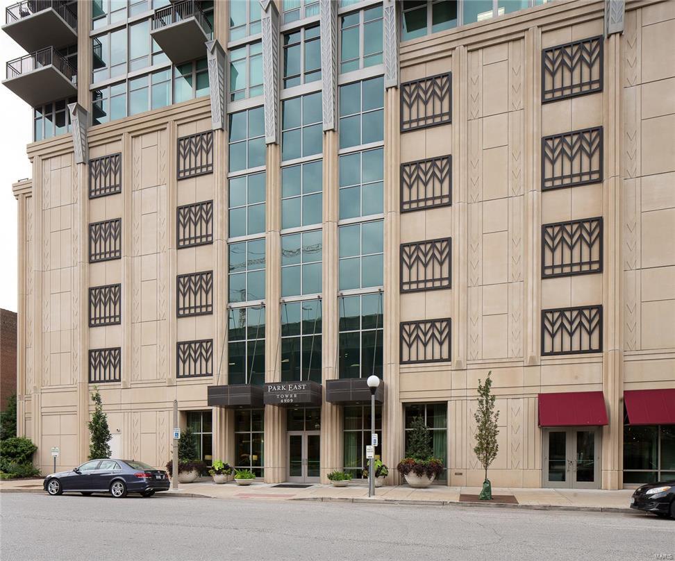 Incomparable views of the St Louis City skyline are the first thing you see when you enter this light filled penthouse on the 24th floor of the Park East Tower. Two terraces are easily accessed from the LR, DR, MBR or MBA and faces east so you will enjoy a wonderfully shaded oasis to relax and admire the amazing view.This beautiful home features newer walnut flooring in the main living space.A professionally equipped kitchen with island offer top of the line appliances and has been updated with a beautifully handcrafted walnut breakfast bar with matching stools.The master bedroom with a huge walk-in closet adjoins the master bath that has been tastefully updated with luxurious sleek finishes. The 2nd BR suite features a graciously appointed bath with separate vanities and over sized shower.It has two parking spaces in the garage & large storage unit right beside.Park East Tower has a 24 hr doorman, security, fitness center, pool, deck gas grills and community room. Location: Corner Location, Upper Level
