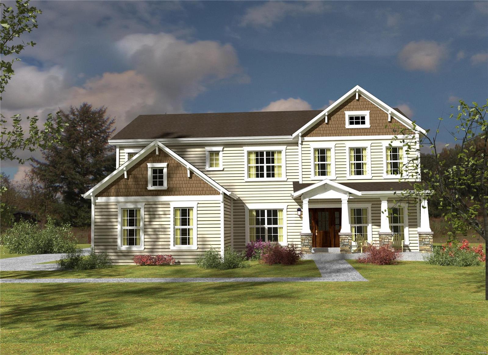 New construction by Genesis Development in Kirkwood! This impressive home has 5 BD, 4.5 BA, 3 car side entry garage and 4,248 s/f of finished living space on a level, corner lot. The gourmet Kitchen has SS appl, gas c-top, dbl ovens, Quartz c-tops, W/I pantry, island, gas FP, 9 ft clngs and engineered wood flrs. There is a DR with tray clng, Study, Powder Rm, personal storage cubbies, extensive crown molding and main flr laundry. The Master Suite has a tray clng, large W/I closet, raised height dbl bowl vanities, soaking tub, shower and custom tile floor. There are W/I closets in 4 of the bdrms. One bdr has a private bath and there is a shared bath. Enjoy Low E windows, R 50 attic insul, Hi effic dual HVAC, 400 amp service, sec system, 50 gal water htr, carriage style garage doors w/openers and arch shingles. The LL has a 9 ft pour, Rec Rm, bathroom and bdr w/egress. Fantastic location near downtown Kirkwood w/easy access to Kirkwood Park, Hwys 270,40 and 44. Spring 2024 completion. COOL: 14 SEER+