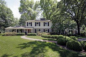 Reminiscent of a Virginia country home, this elegant and refined residence offers over 5,200 square feet of luxury living space in one of Frontenac's most desirable neighborhoods. This impressive 1.5 story home is situated on 1.4 beautifully landscaped acres with a private back yard and gorgeous pool. Upon entering, you are greeted with an elegant living room with built-in cabinetry and a gas fireplace. A formal dining room leads to the inviting kitchen with center island and adjoining butler's pantry. The spacious, light-filled great room with hardwood floor and wood burning fireplace opens to the brick terrace. A cherry wood paneled den/library with box beam ceiling provides a cozy retreat. The large main floor master suite includes a marble bath. Three bedrooms, two full baths and a New Space designed office complete the 2nd floor. 3 car garage. New roof 2014. In Ladue Schools!