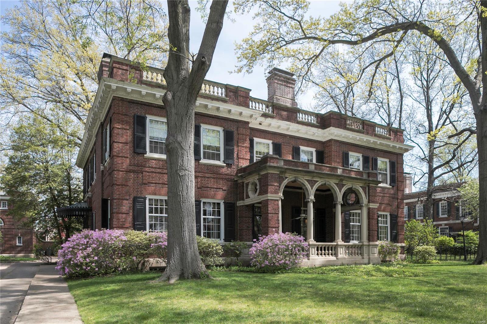 Designed by noted architect James P. Jamieson, this 1905 Georgian-style residence has had only two owners in 113 years.  Ideally situated on a premier private street with an extra-large lot and a  detached carriage house with guest quarters.  Exquisite interior and exterior architectural detailing is the hallmark of this handsome home featuring decorative plaster ceilings, remarkable carved wood paneling, leaded windows, intricate mosaic floors and elegant fireplace mantels. Large French windows lead to an outside loggia with superb limestone trim. A marble-floored entry hall leads to an impressive staircase featuring intricately carved handrails and balustrades.  The spacious kitchen includes a butler’s pantry an breakfast room.  Six bedrooms and four bathrooms are located on the second floor. This is a rare opportunity to add your special touches and upgrades to this architectural gem.